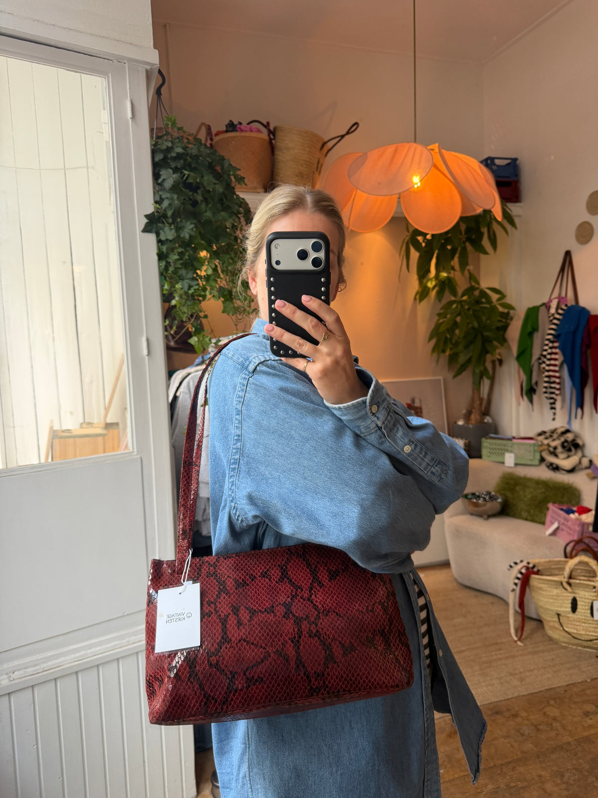Leather snake shoulder bag