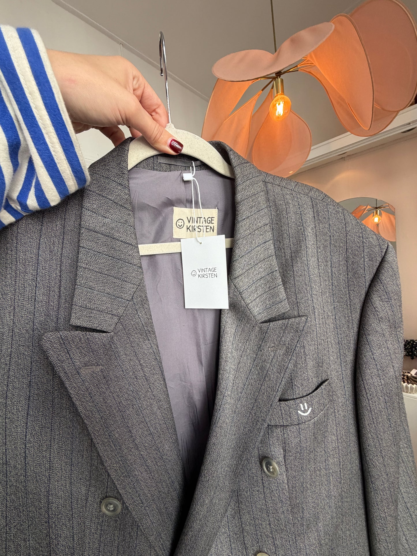 Vintage oversized double breasted striped grey blazer ◡̈
