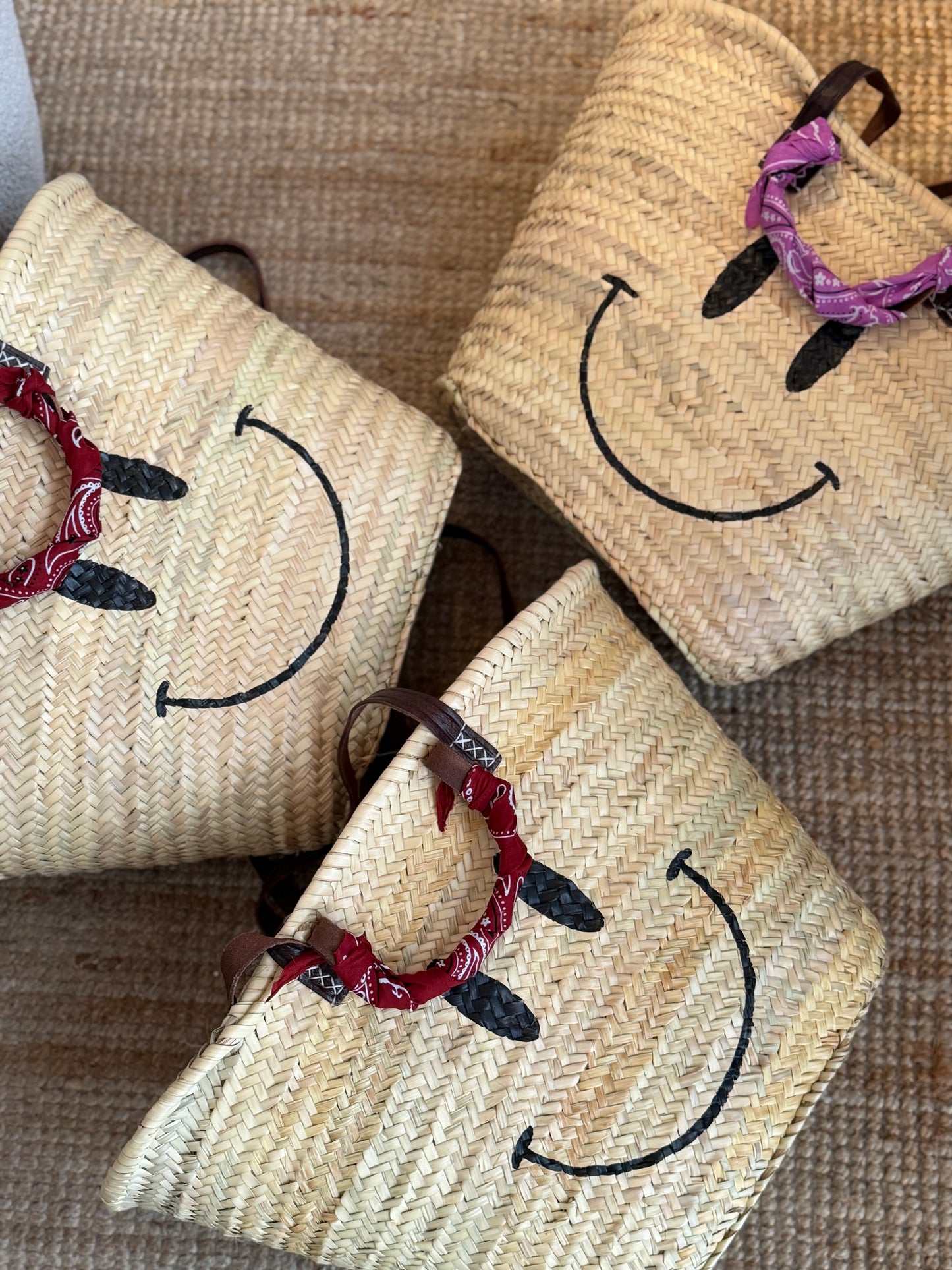 Rieten smiley tas (lang & kort hengsel)