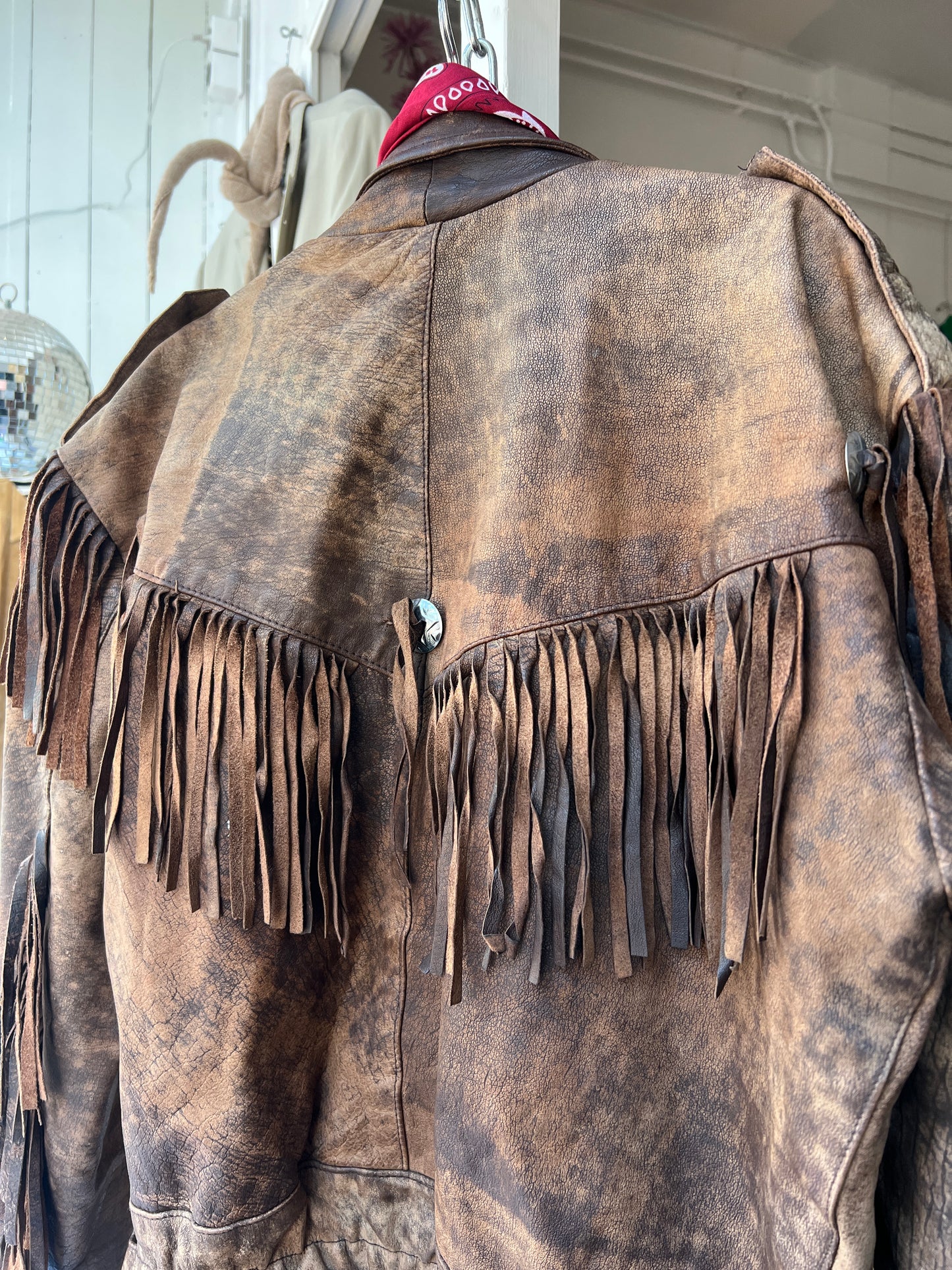 Leren bruine vintage jack fringe