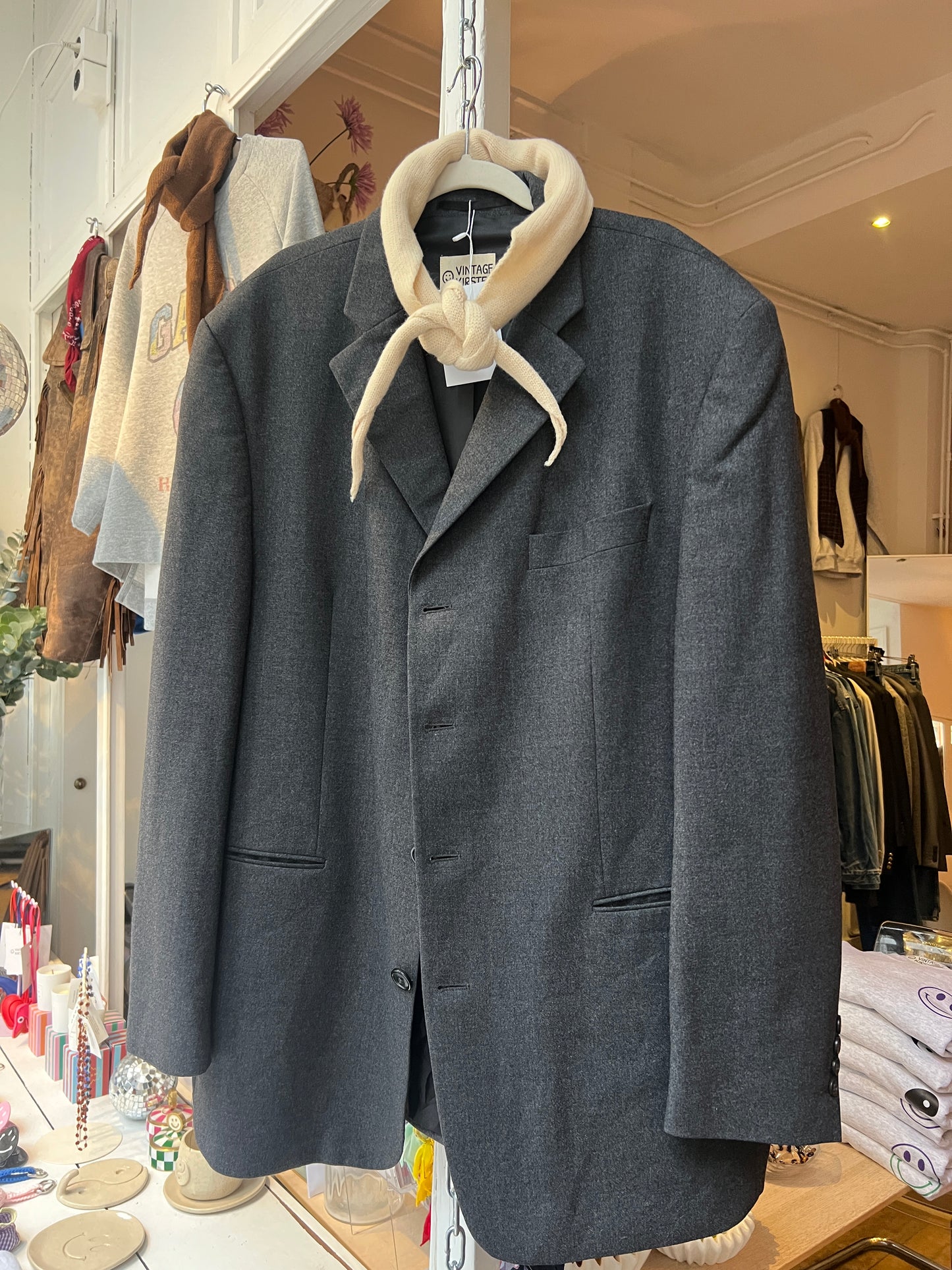 Oversized vintage wollen grijze blazer