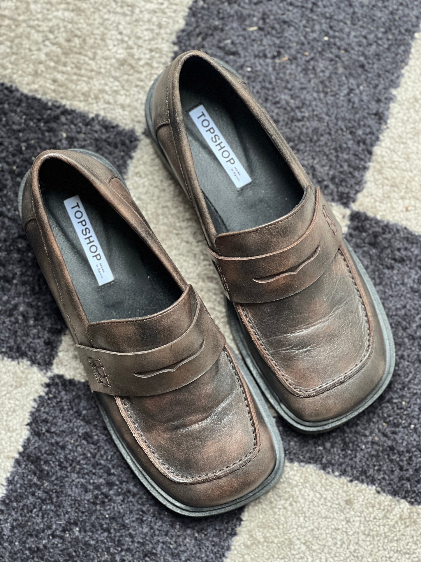 Leren bruine loafers vierkante neus