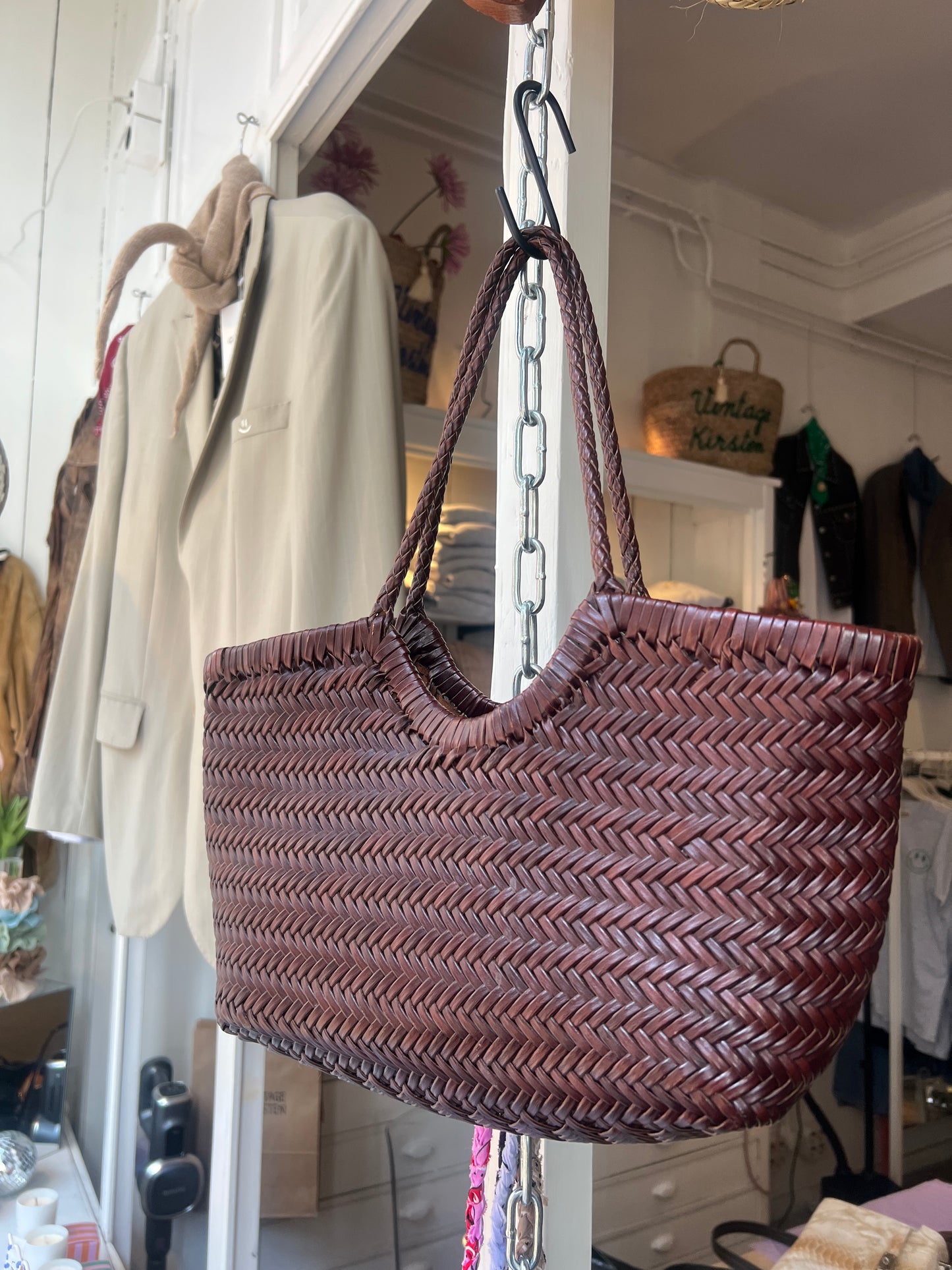 Leather woven bag