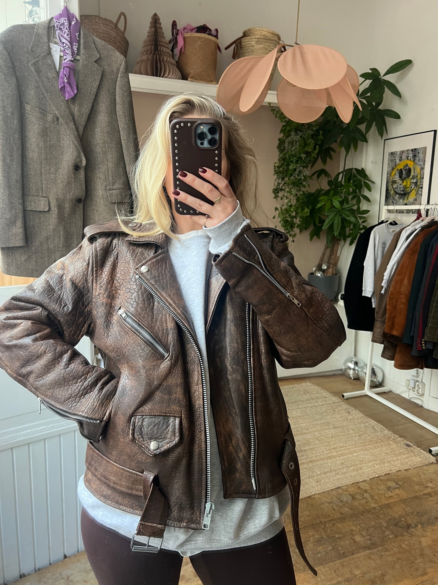 Leather brown bikerjack