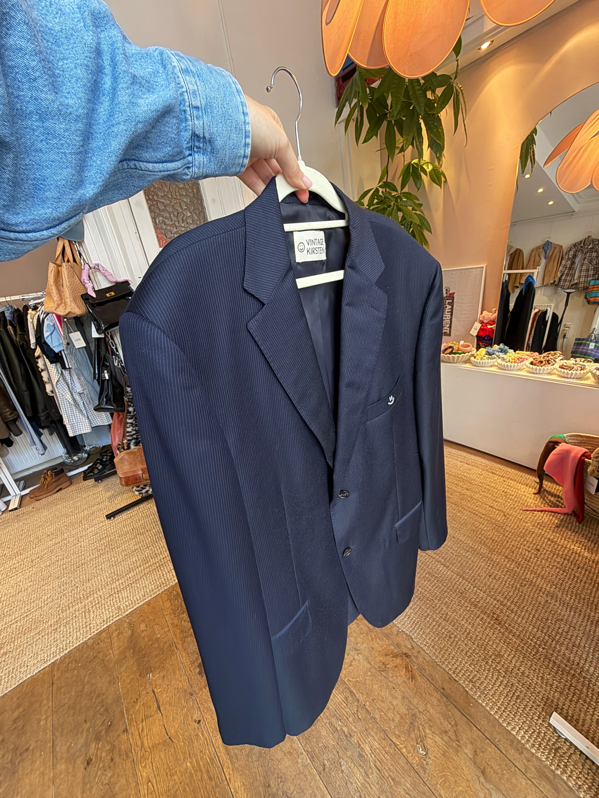 Vintage oversized dark blue striped blazer ◡̈