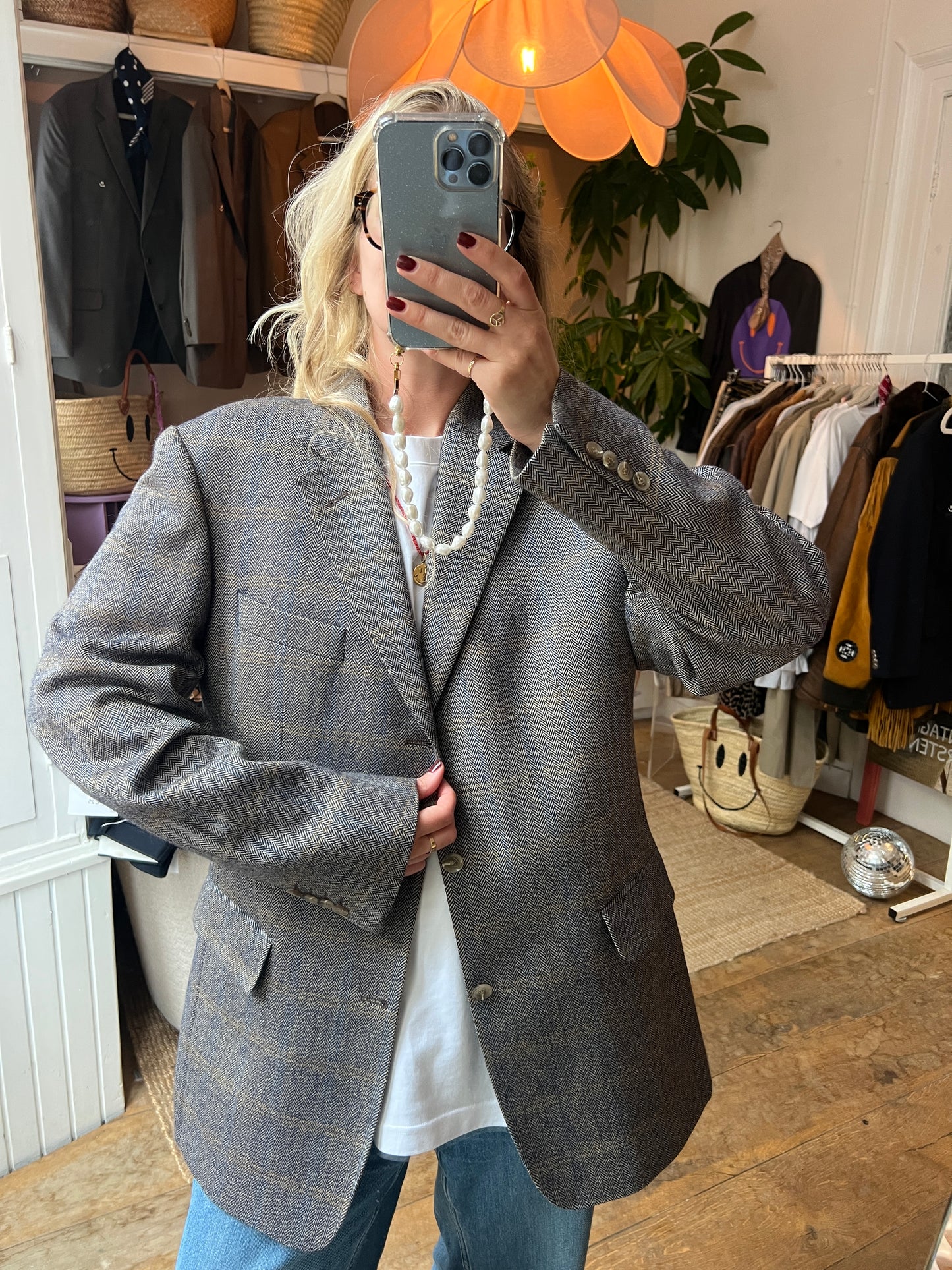 Vintage oversized grijze blazer