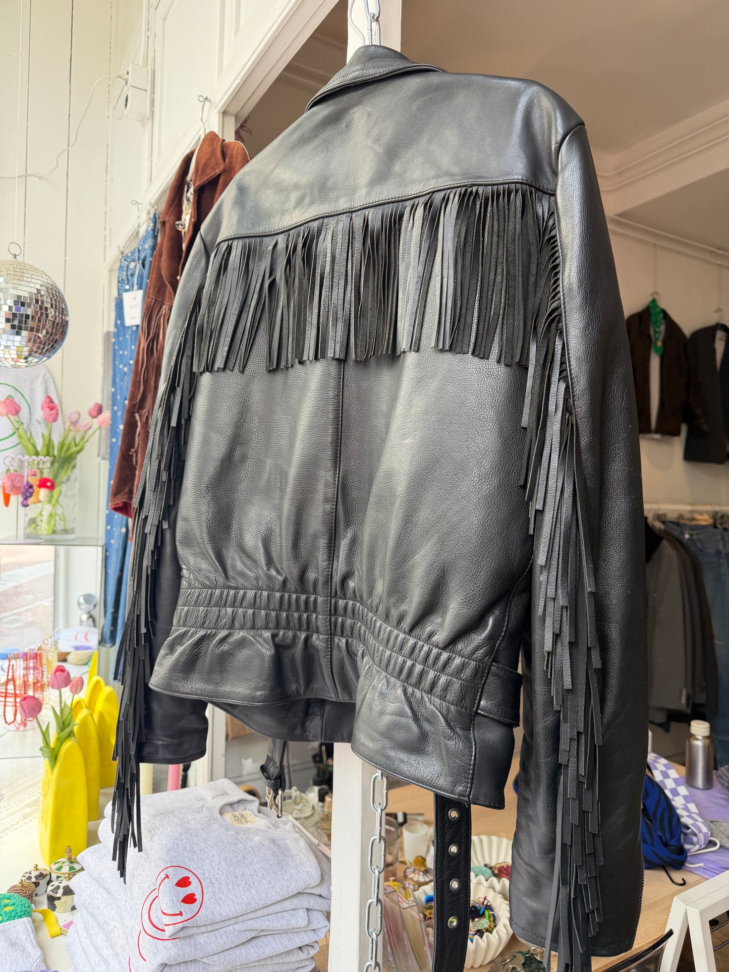 Vintage fringe leather bikerjack