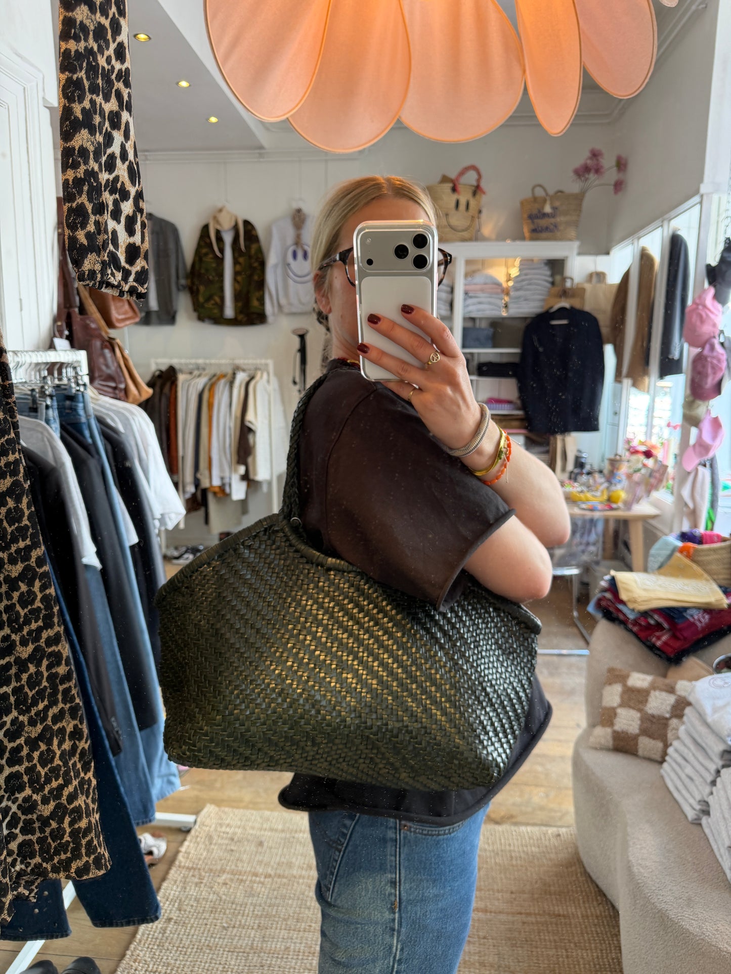 Leather woven bag
