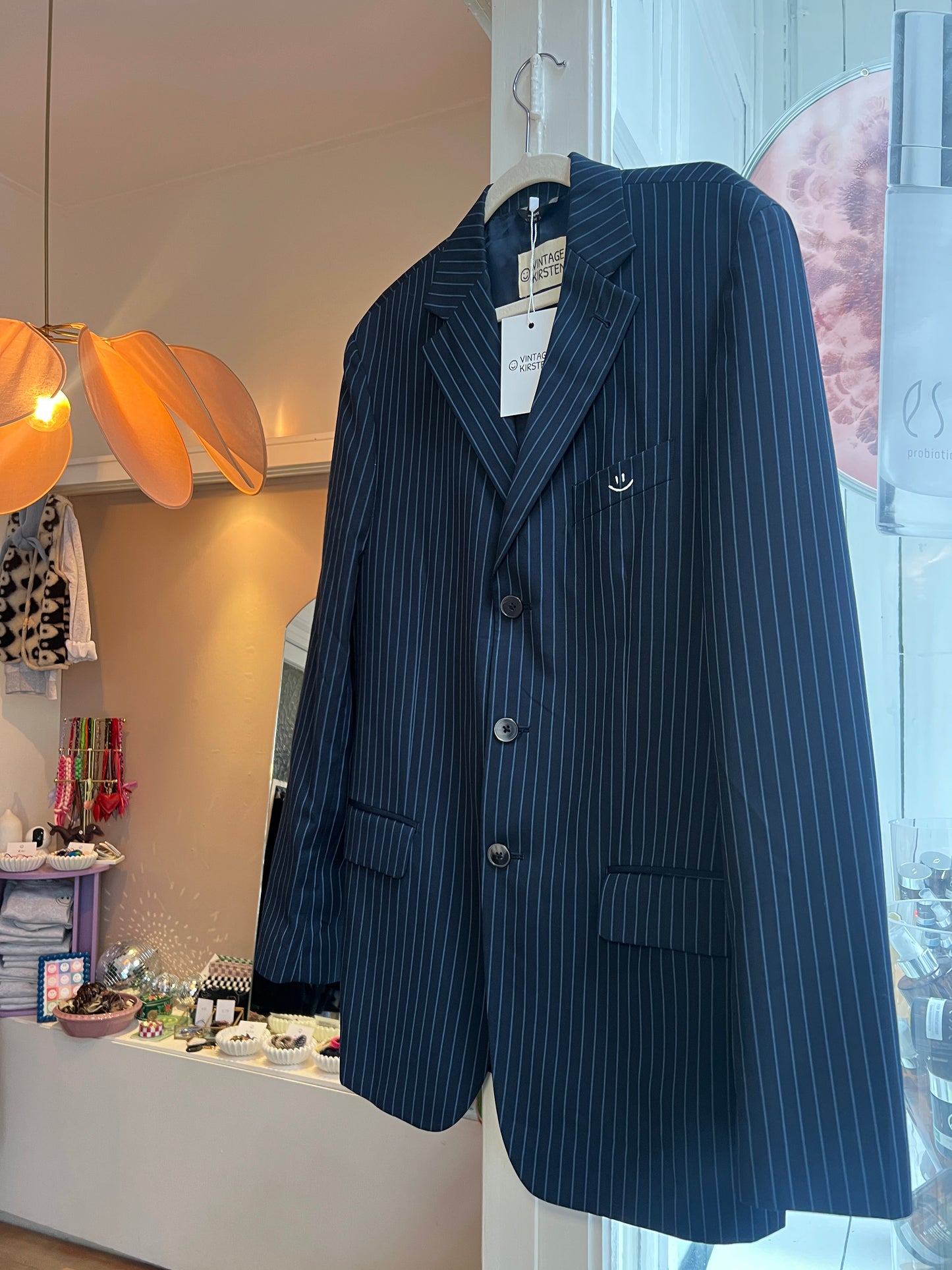 Vintage oversized blazer blauw krijtstreep