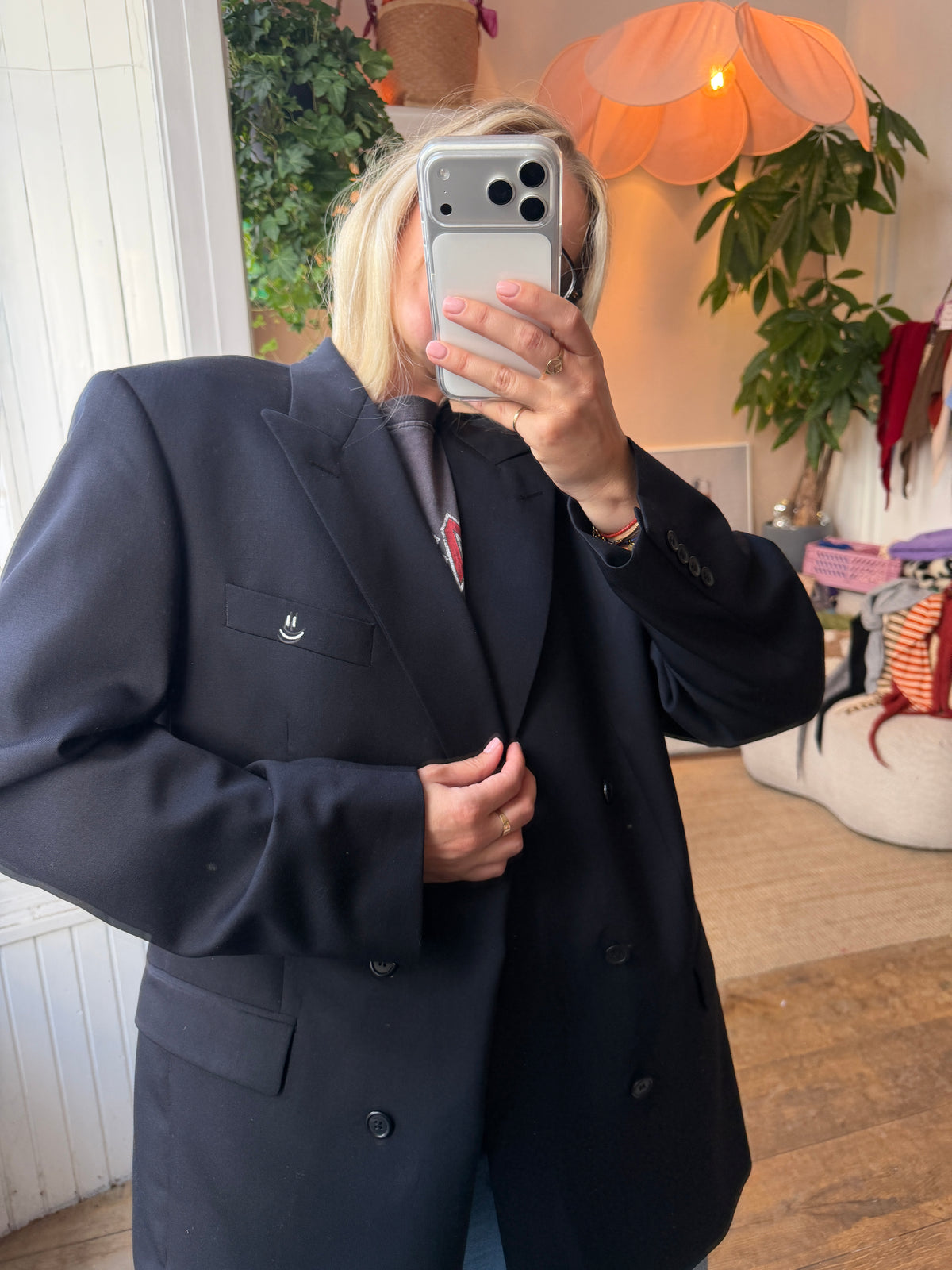 Vintage oversized double breasted dark blue blazer ◡̈