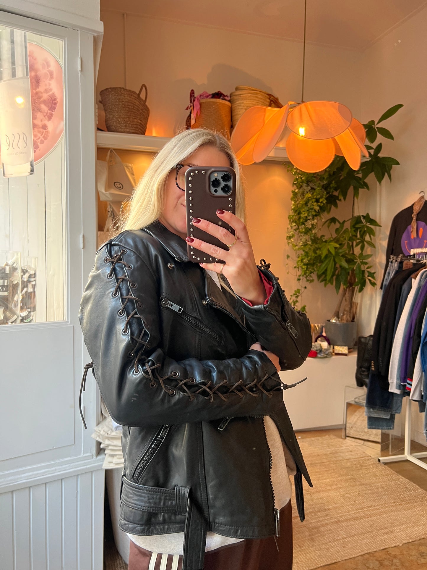 Vintage leather black bikerjack