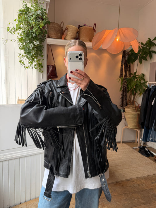 Vintage leather fringe jack black