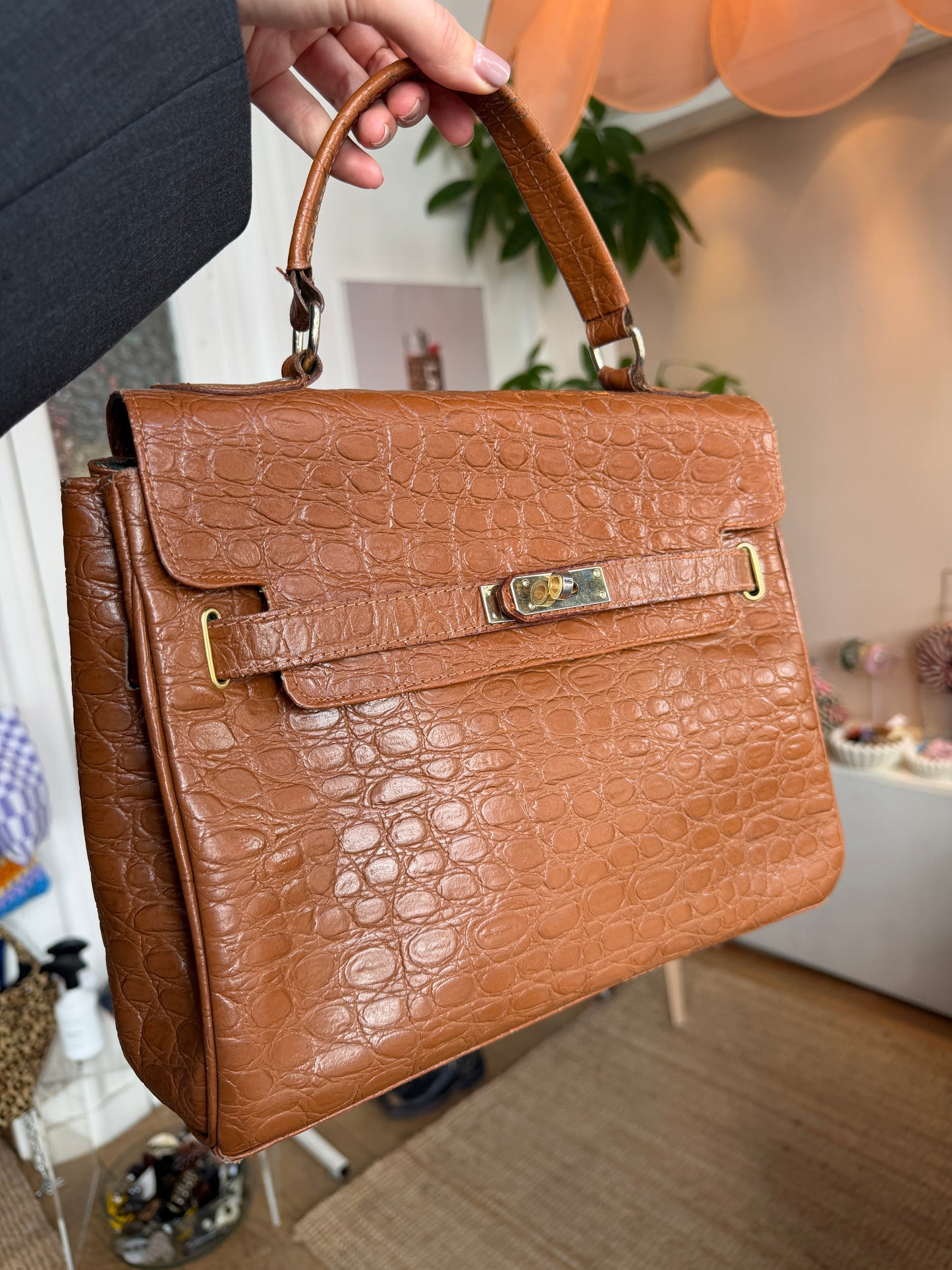 Vintage leren croco tas