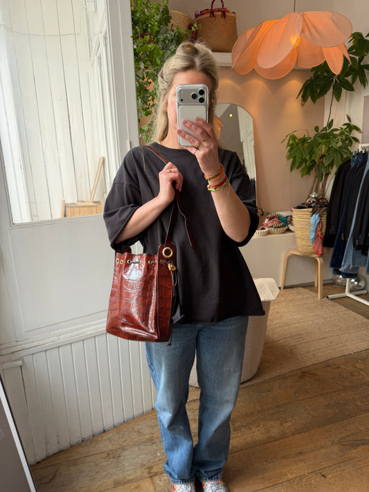 Leren vintage bucketbag