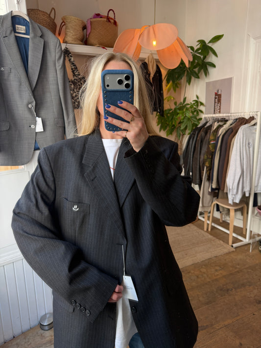 vintage oversized dark grey blazer stripes