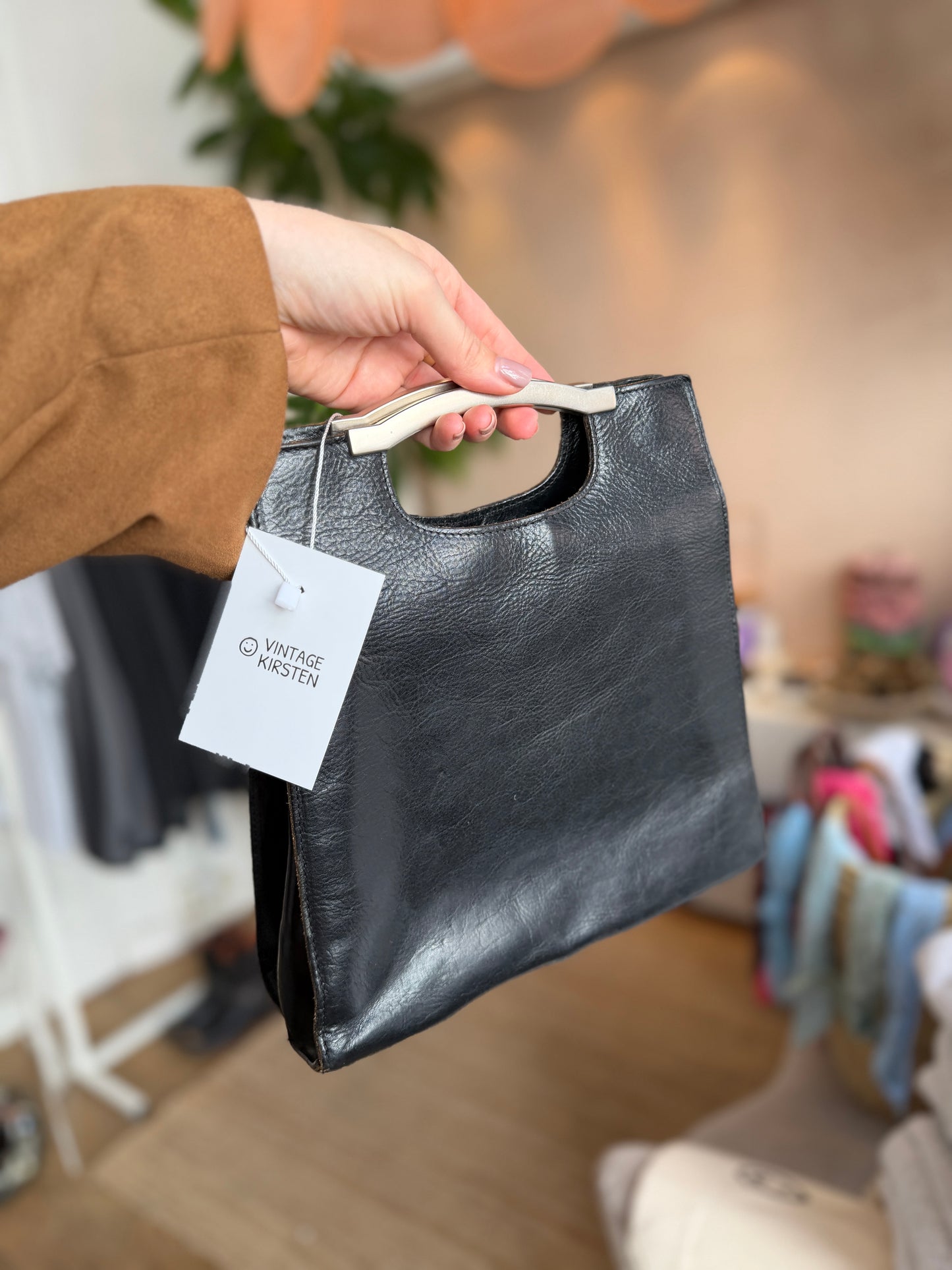 Vintage leren zwarte handtas