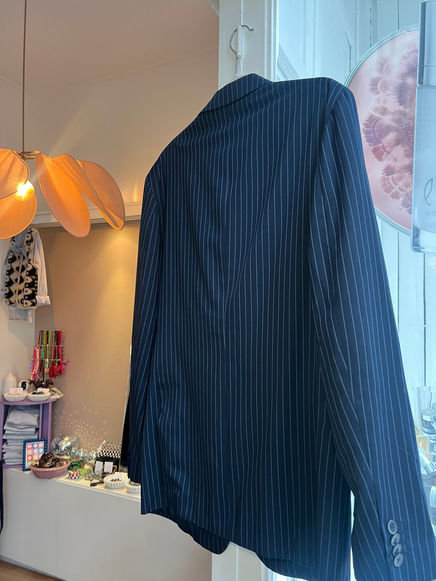 Vintage oversized blazer blauw krijtstreep