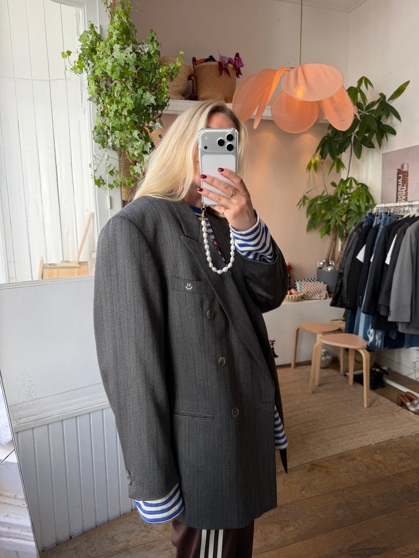 Vintage oversized double breasted striped grey blazer ◡̈