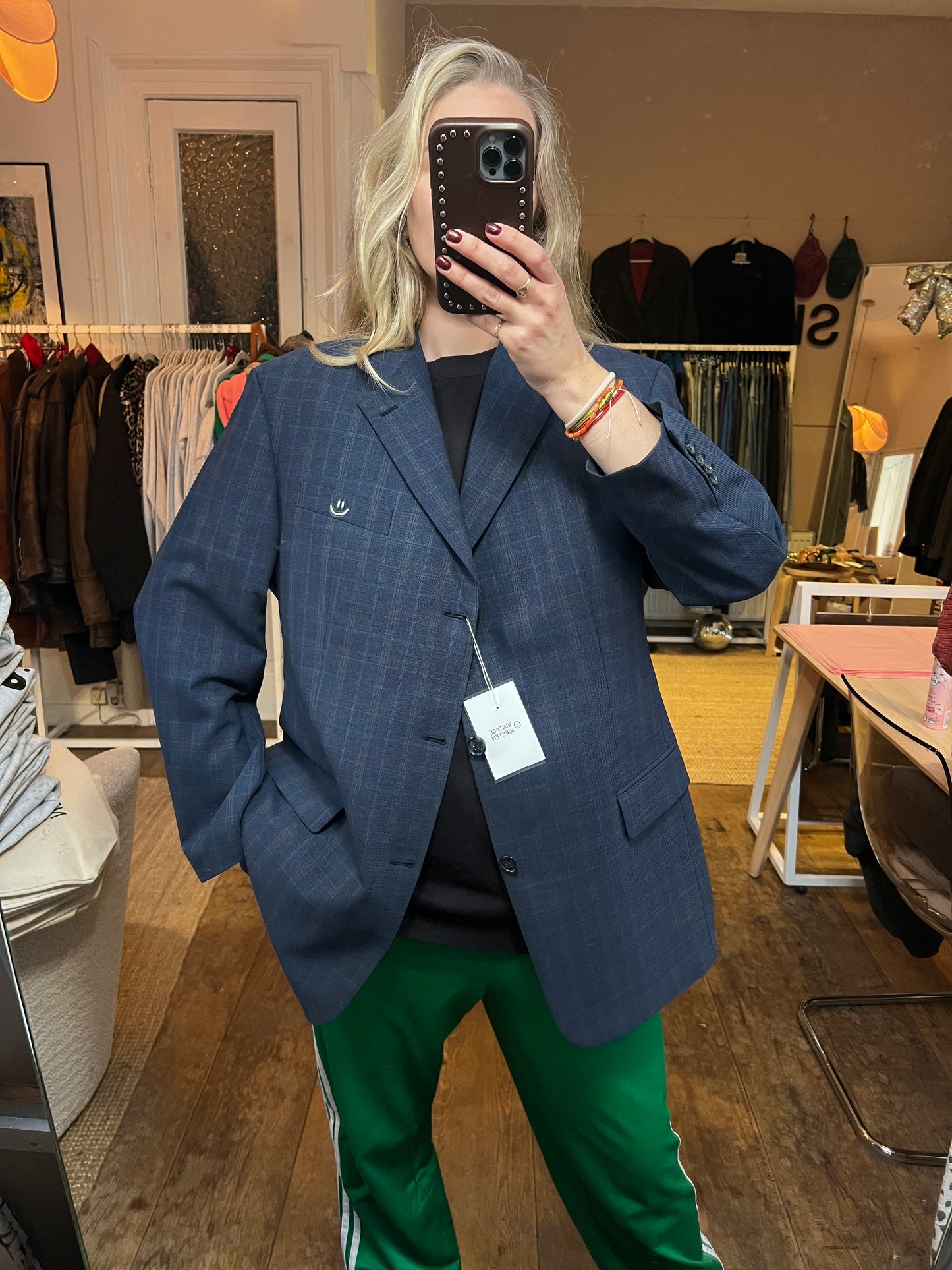 Oversized vintage blauwe blazer
