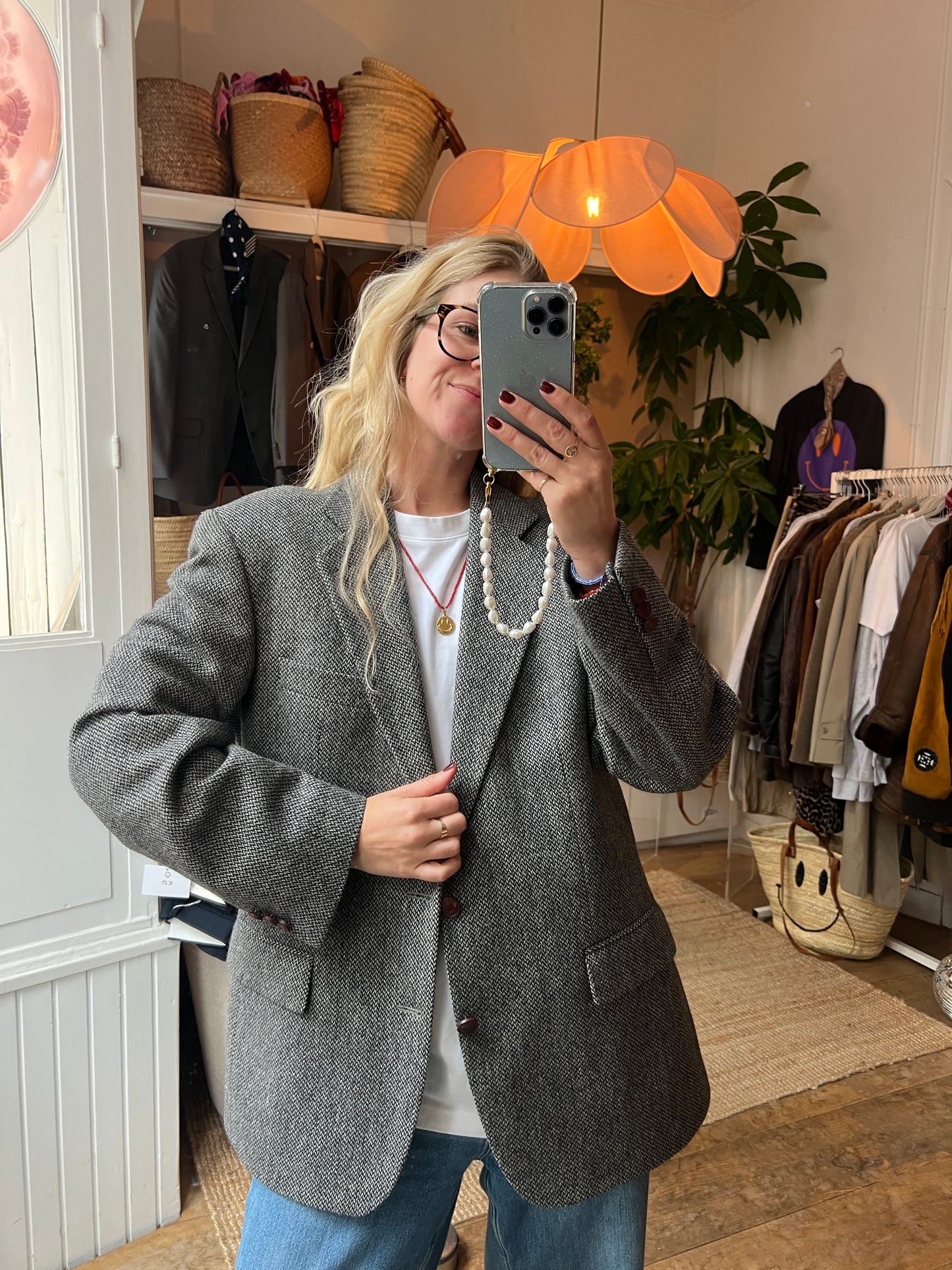 Vintage oversized grijze blazer