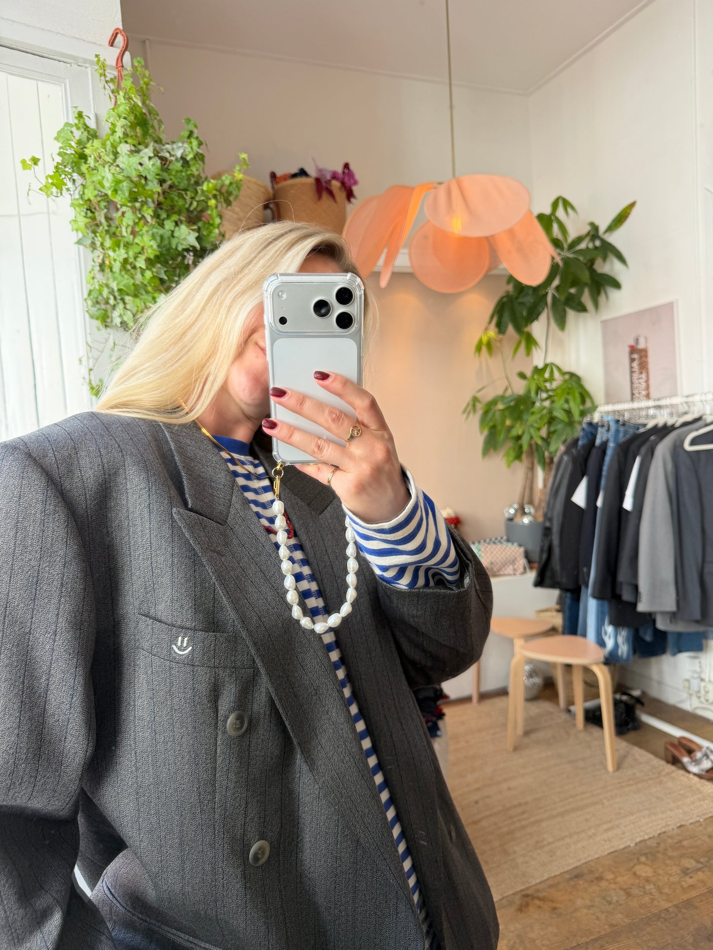 Vintage oversized double breasted striped grey blazer ◡̈