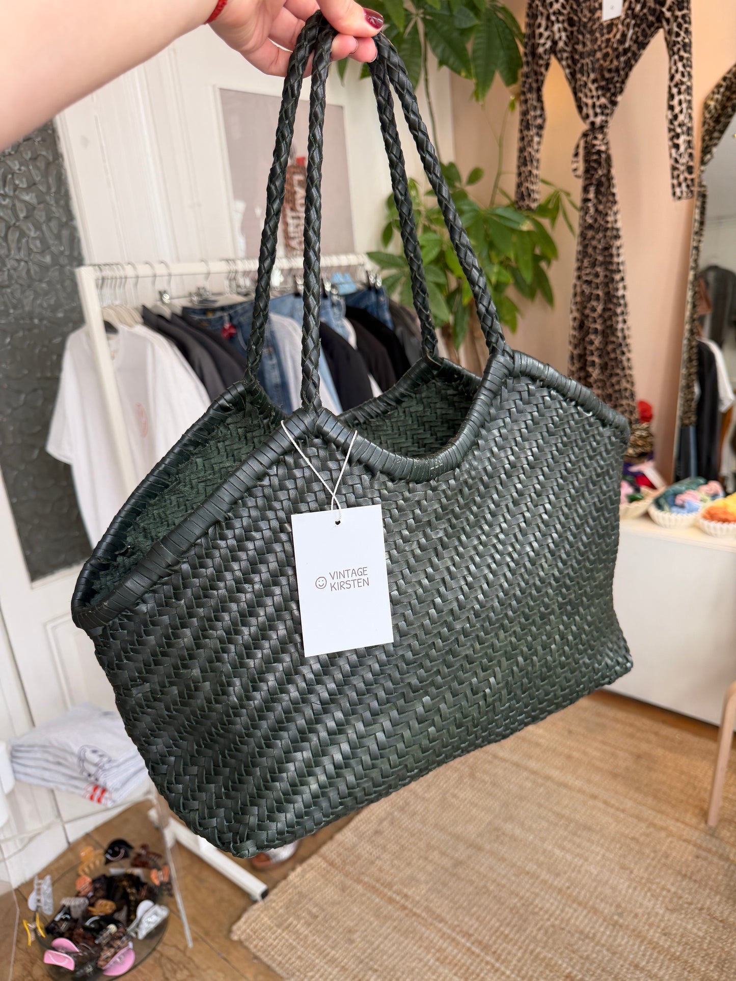 Leather woven bag