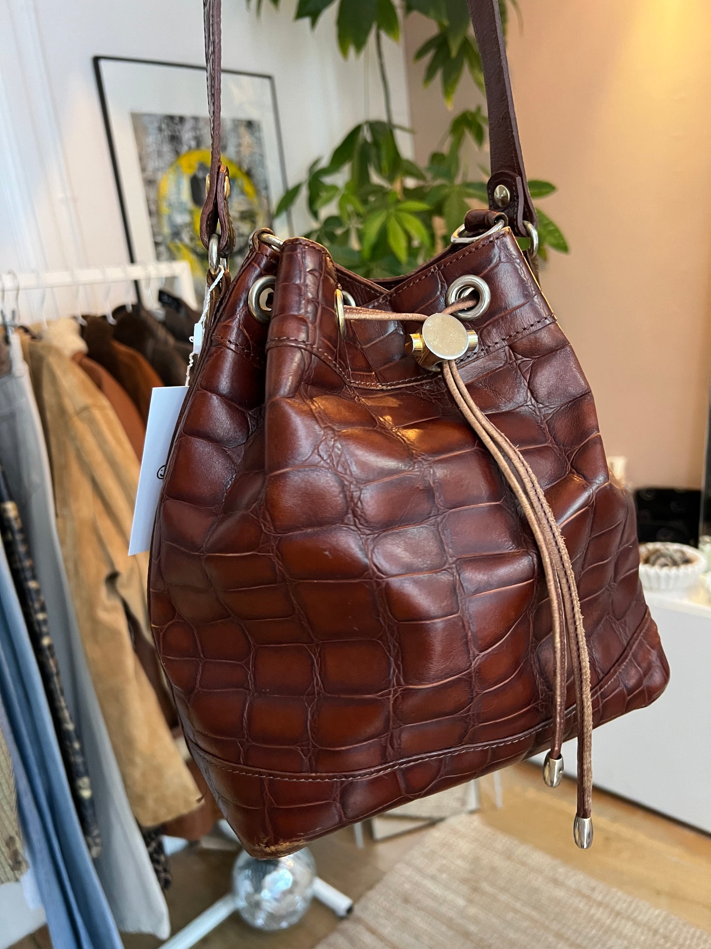 Leren bucket buideltas crossbody tas