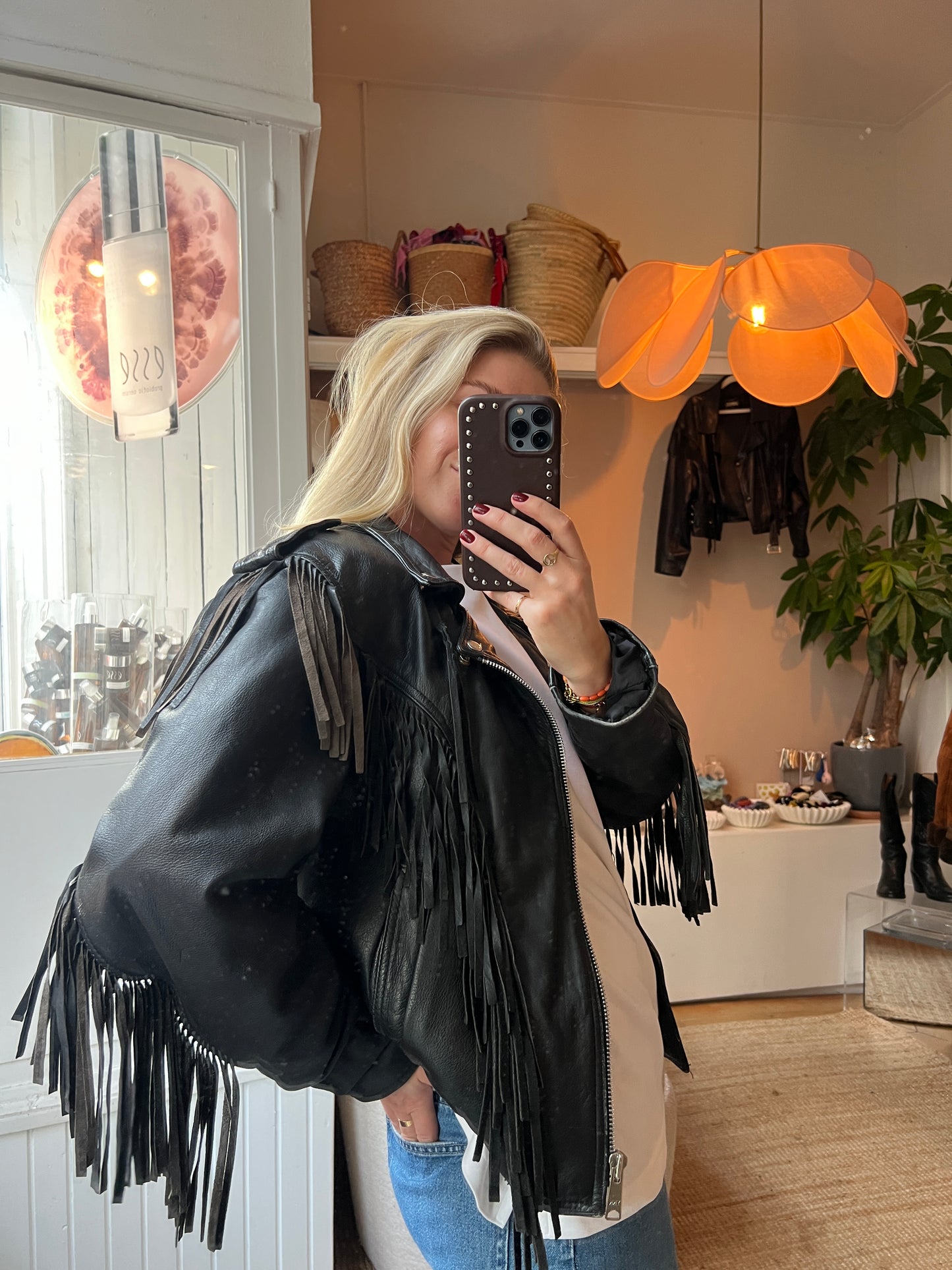 Leren fringe bikerjack