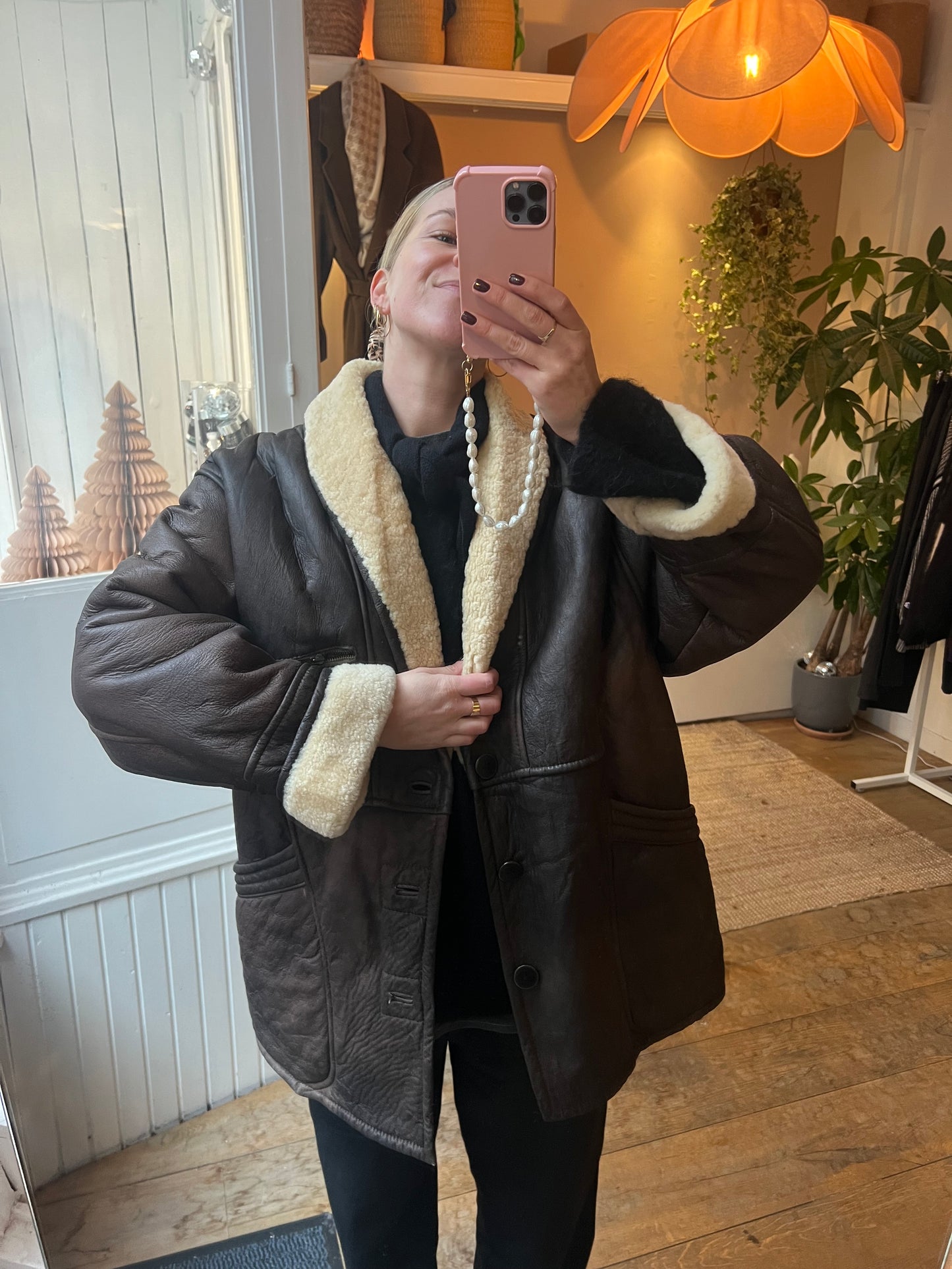 Oversized vintage lammy coat bruin