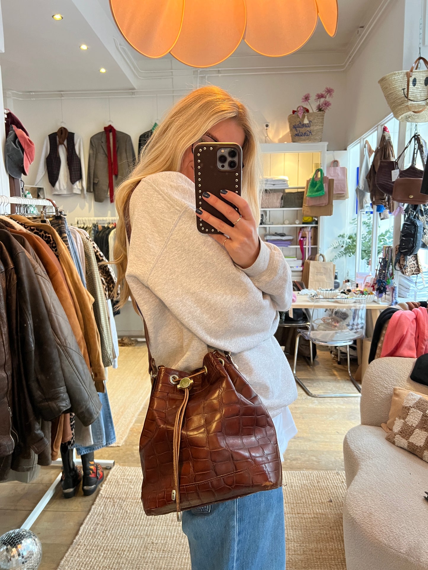 Leren bucket buideltas crossbody tas