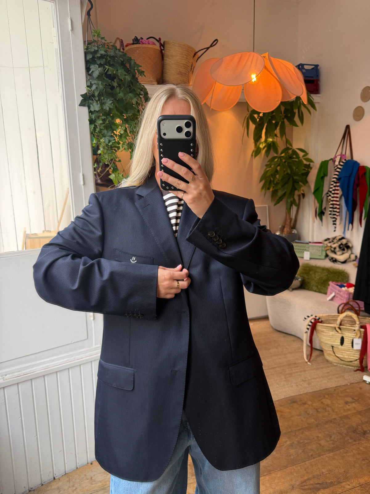 Vintage oversized dark blue striped blazer ◡̈