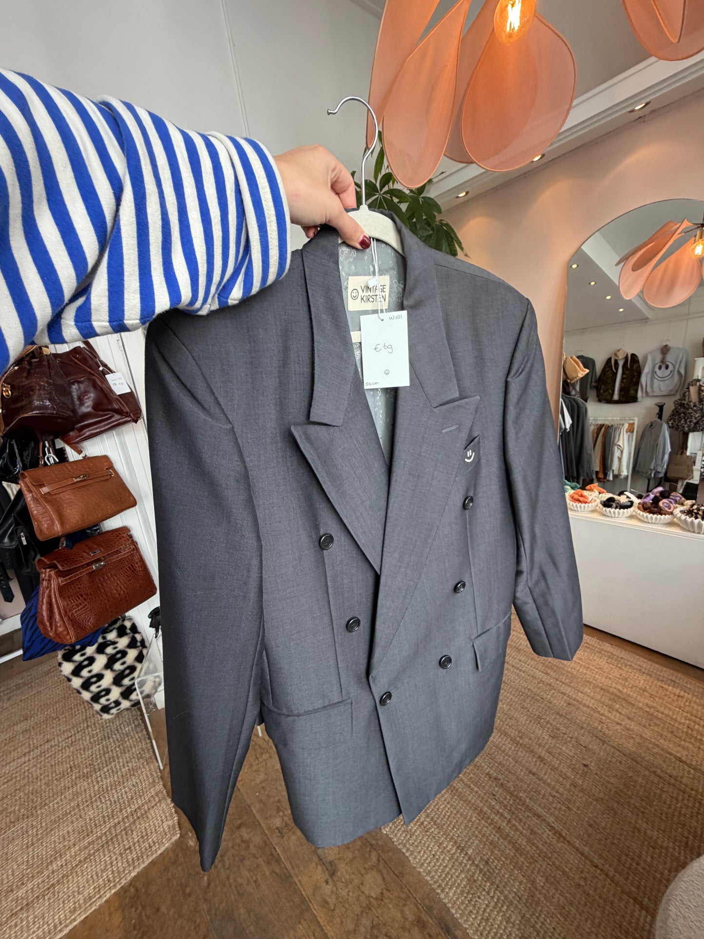 Vintage oversized double breasted dark grey blazer ◡̈
