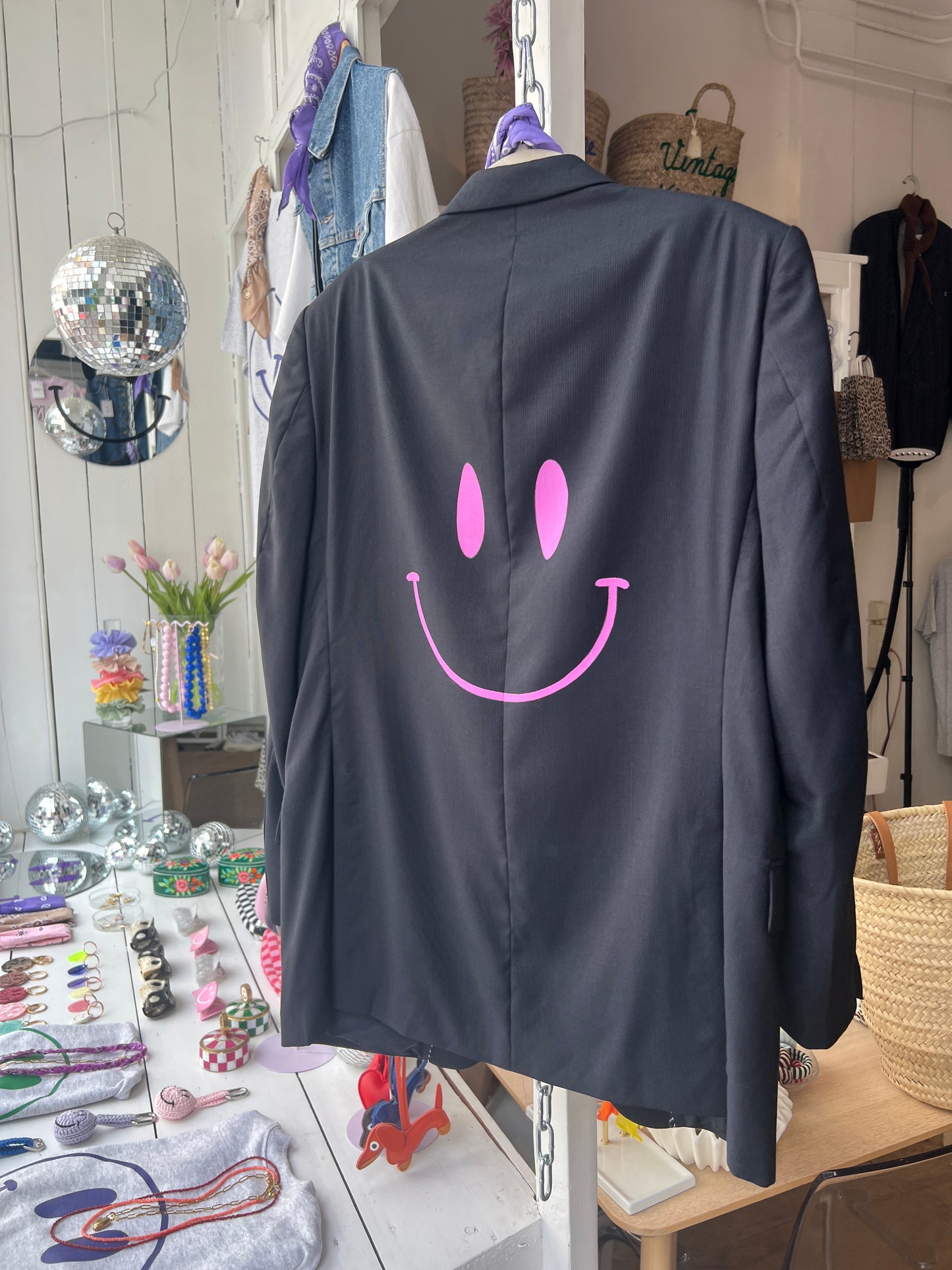 Vintage oversized smiley blazer roze