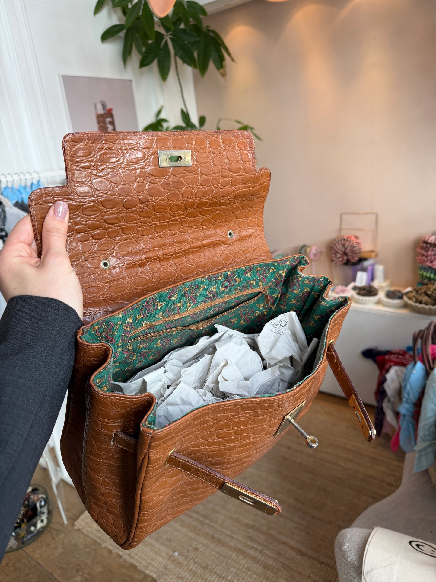 Vintage leren croco tas