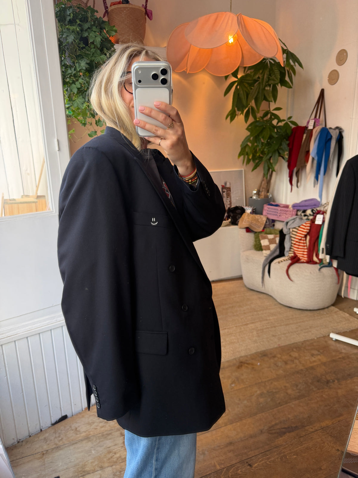 Vintage oversized double breasted dark blue blazer ◡̈
