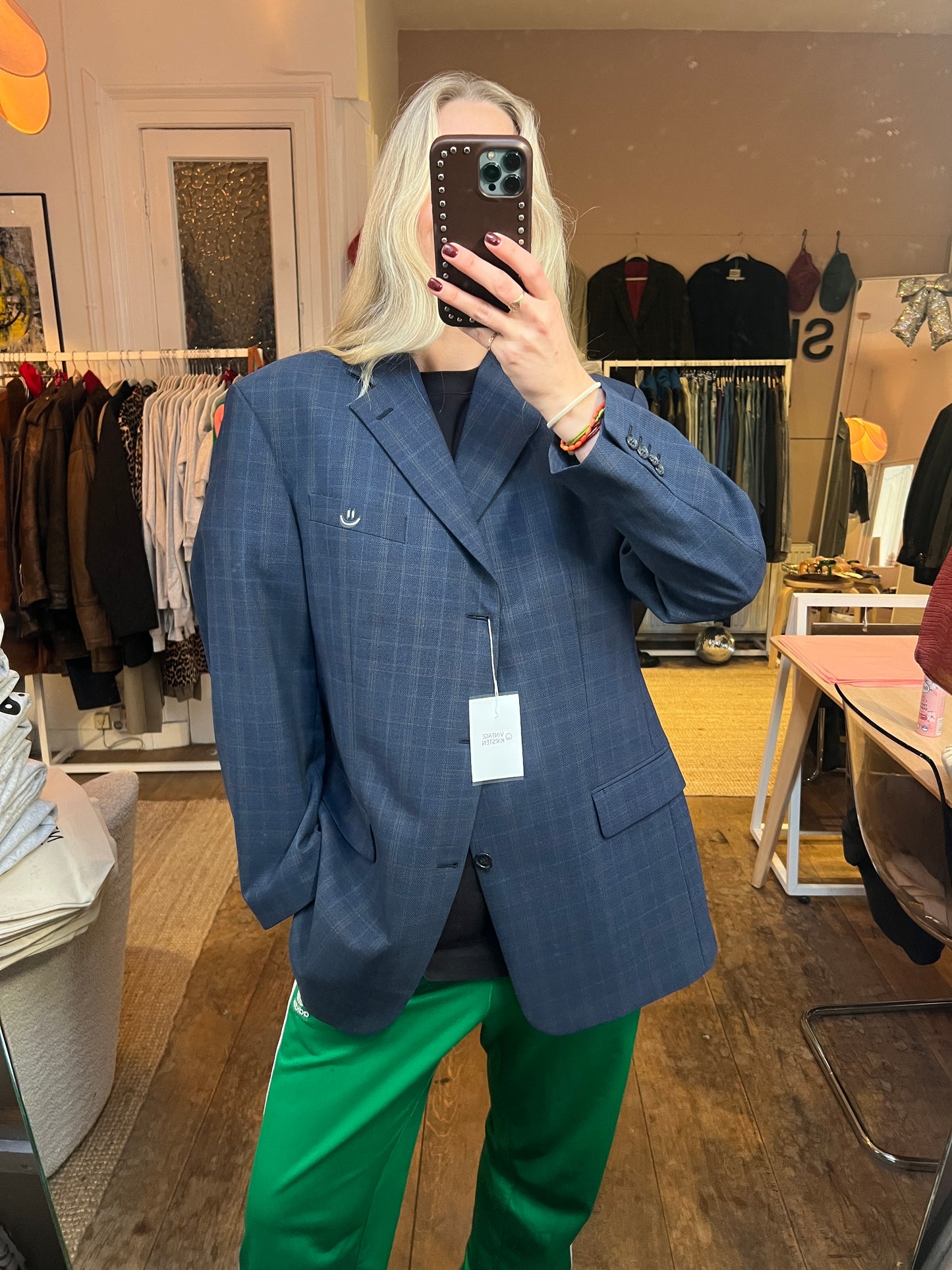 Oversized vintage blauwe blazer