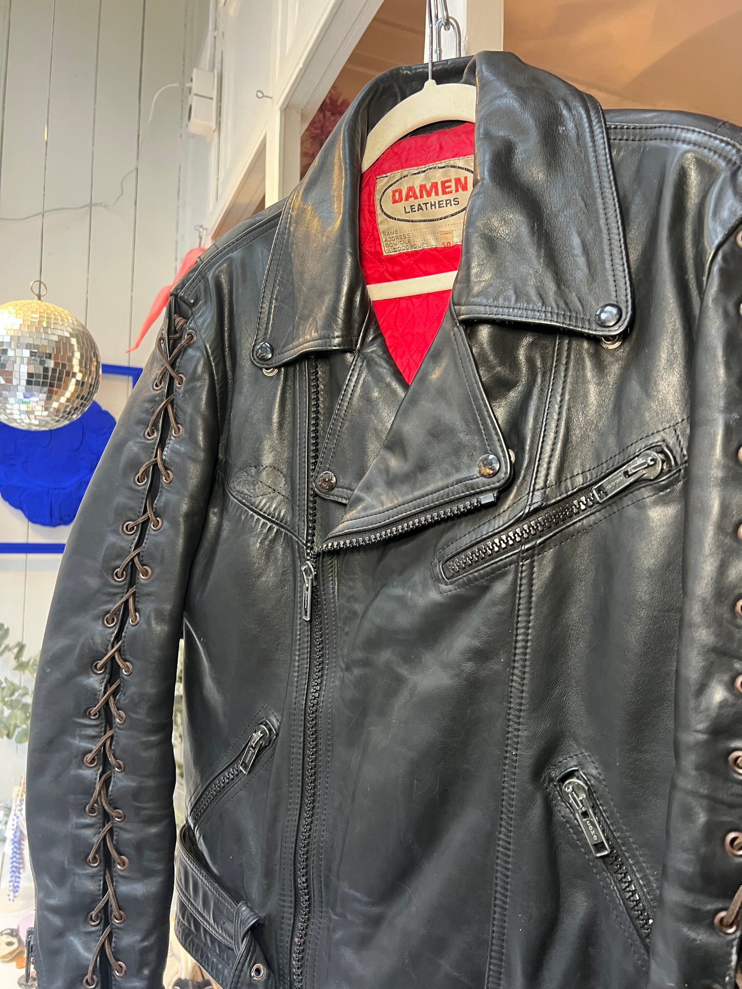 Vintage leather black bikerjack