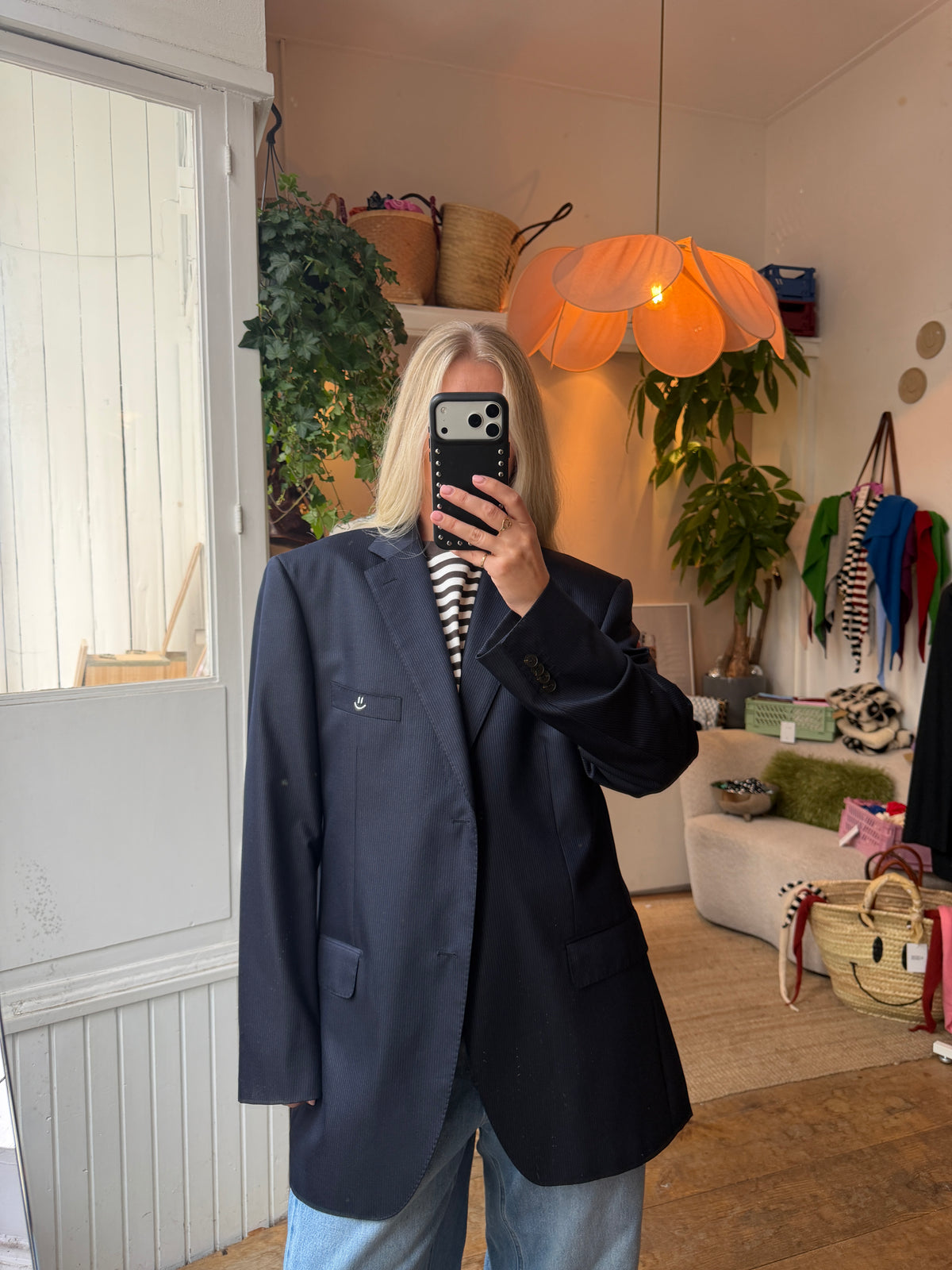 Vintage oversized dark blue striped blazer ◡̈