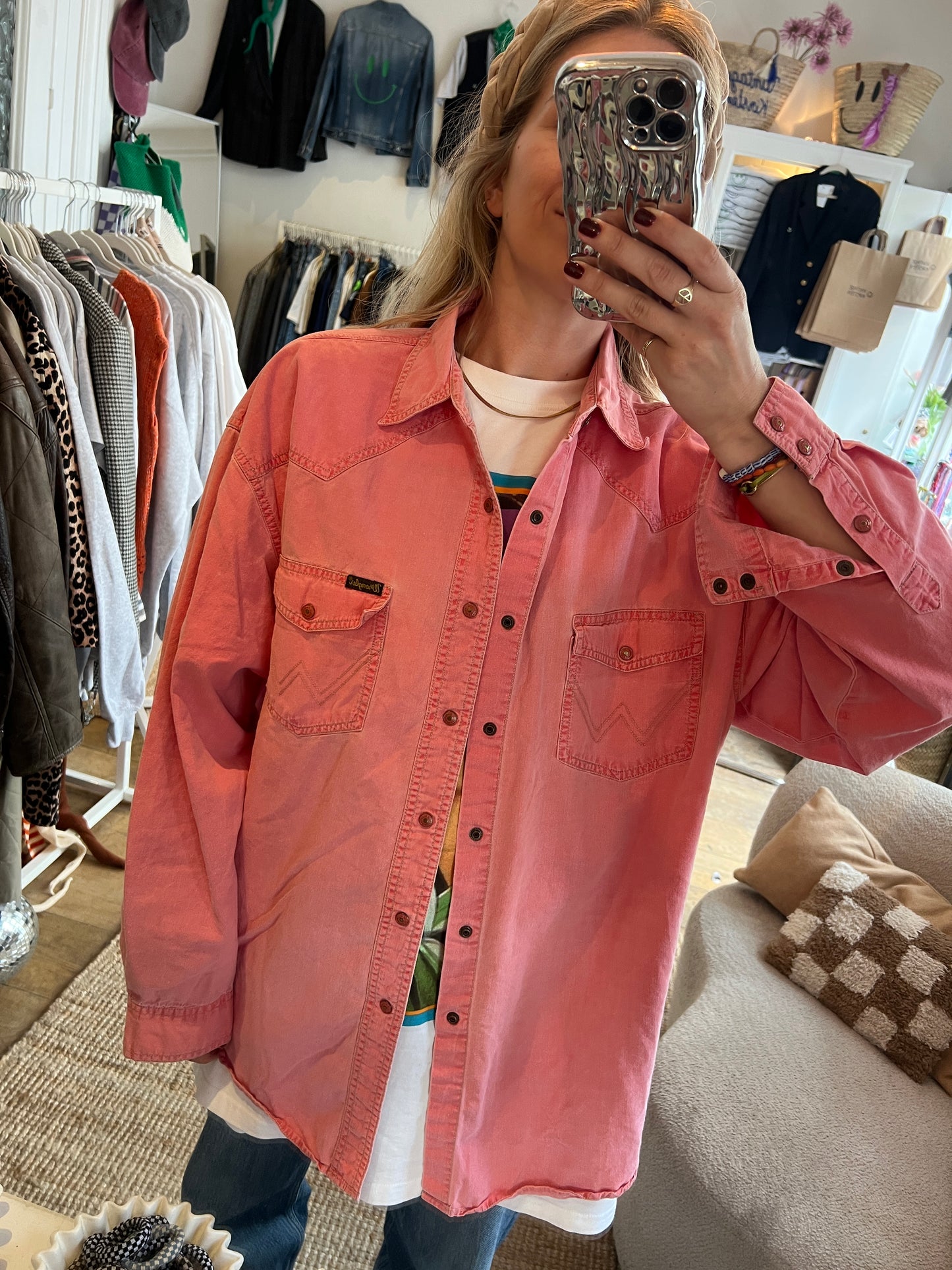 Wrangler blouse roze denim