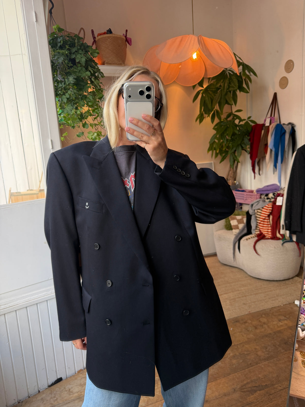Vintage oversized double breasted dark blue blazer ◡̈