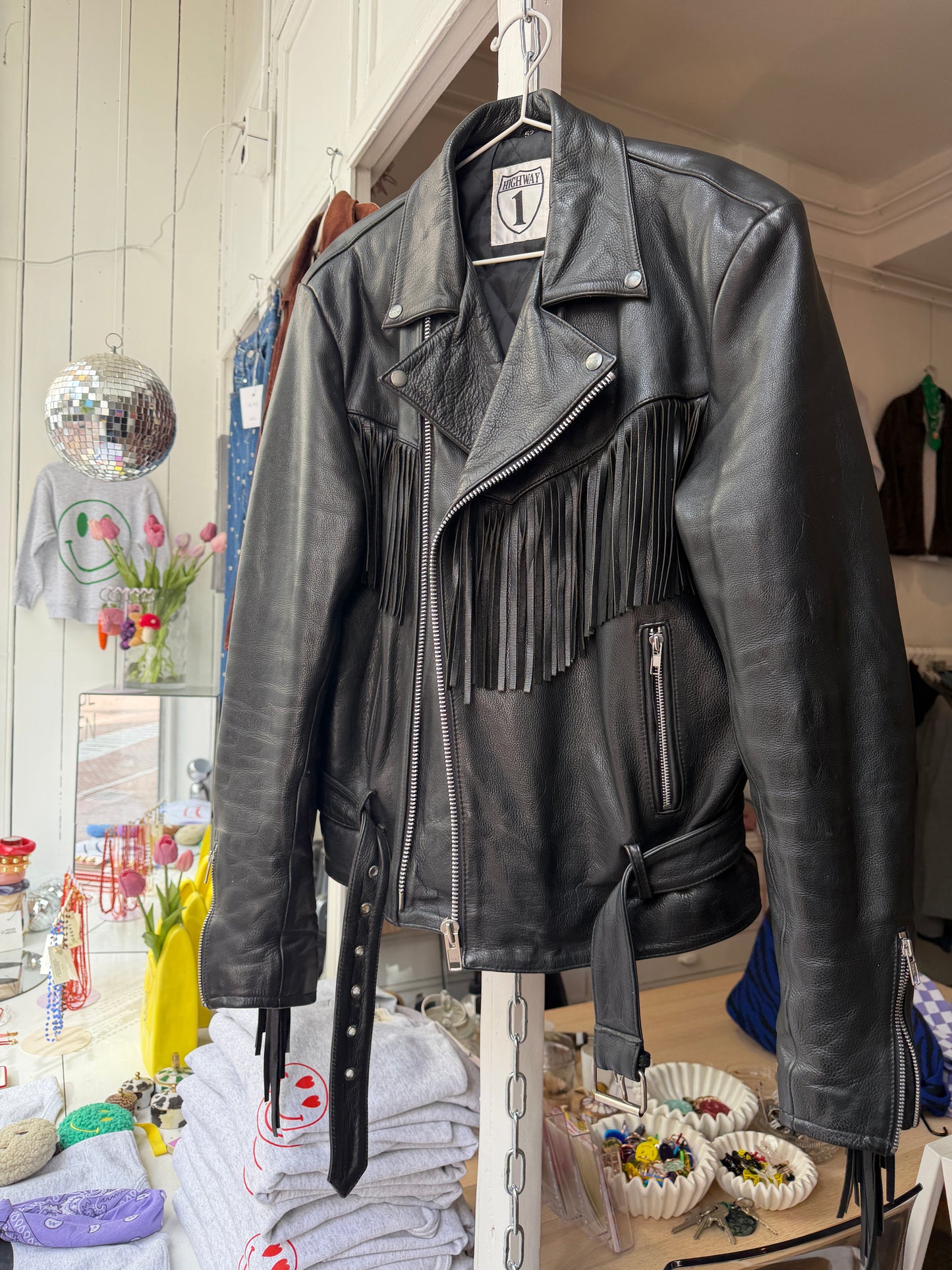 Vintage fringe leather bikerjack