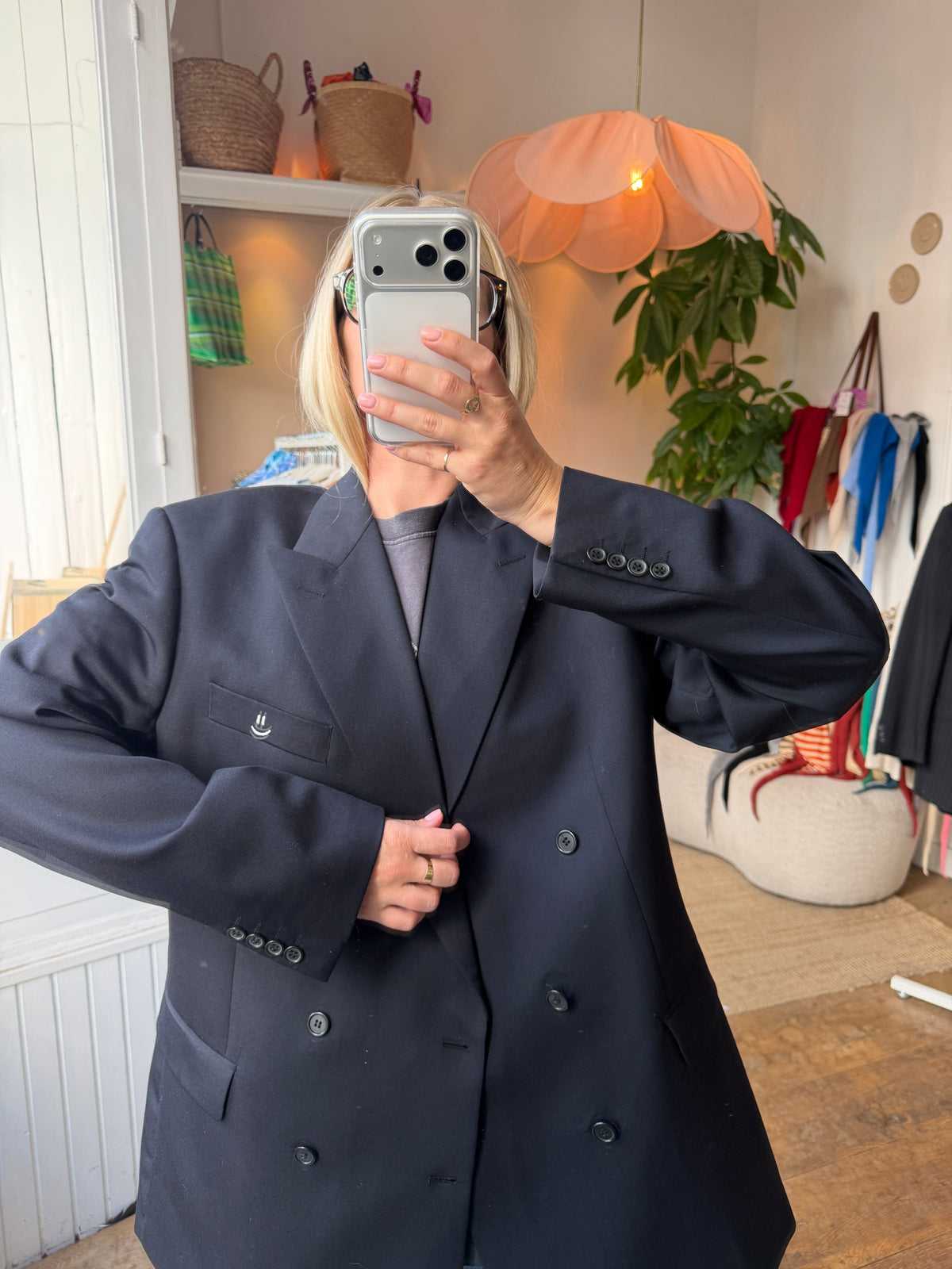 Vintage oversized double breasted dark blue blazer ◡̈