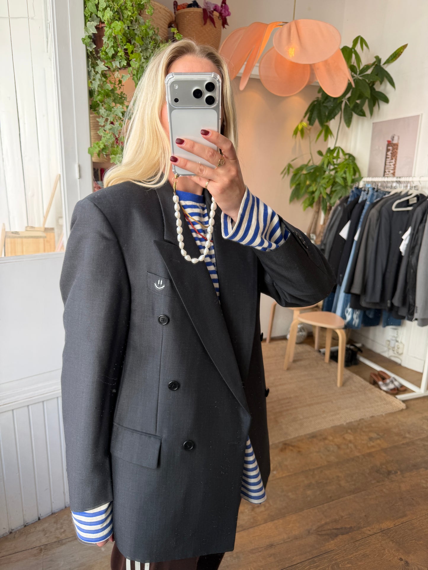 Vintage oversized double breasted dark grey blazer ◡̈