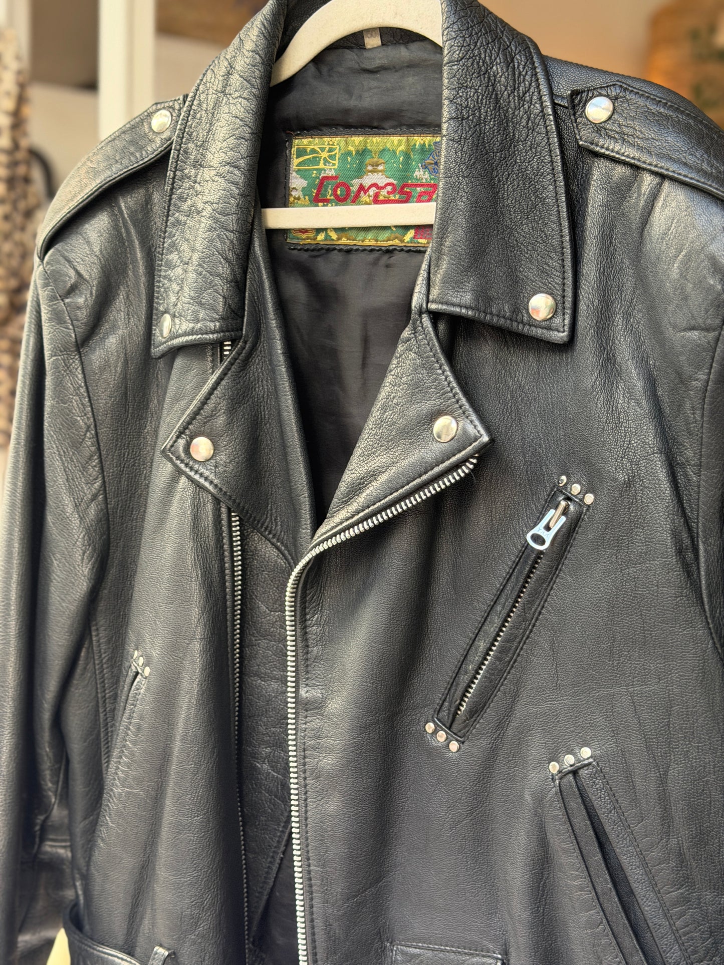 Vintage leren zwarte bikerjack