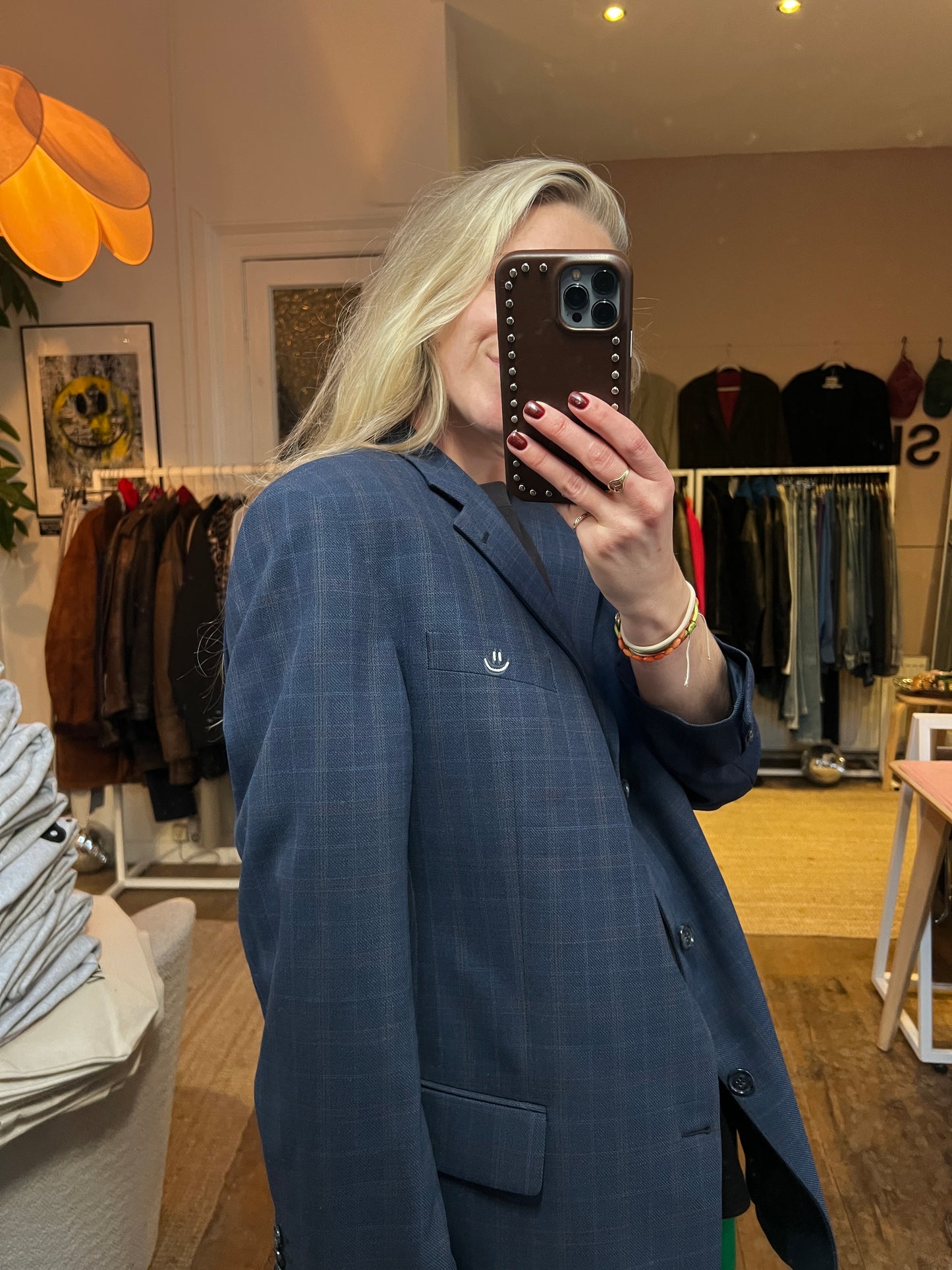 Oversized vintage blauwe blazer