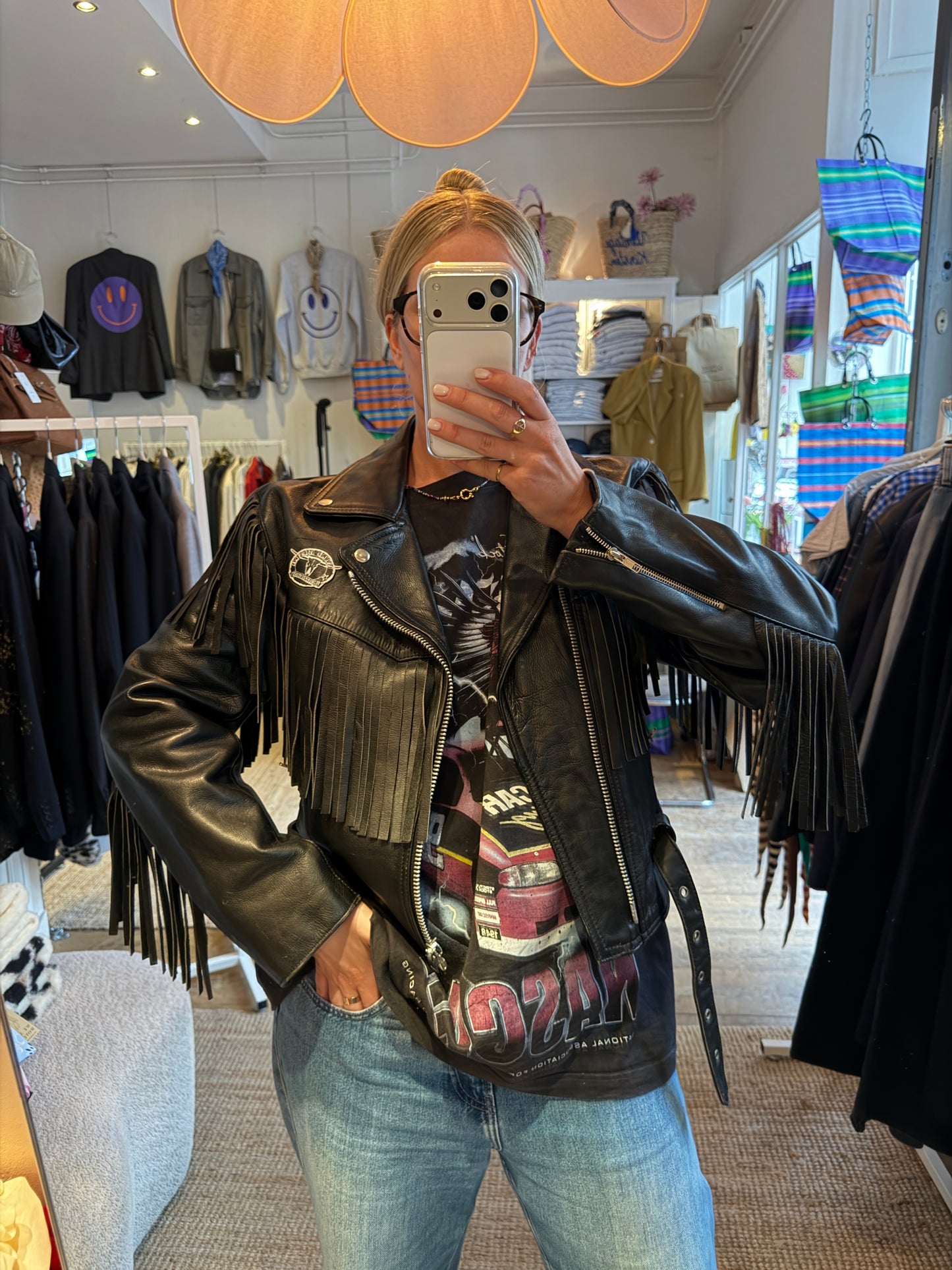 Vintage leather bikerjack fringe jack black
