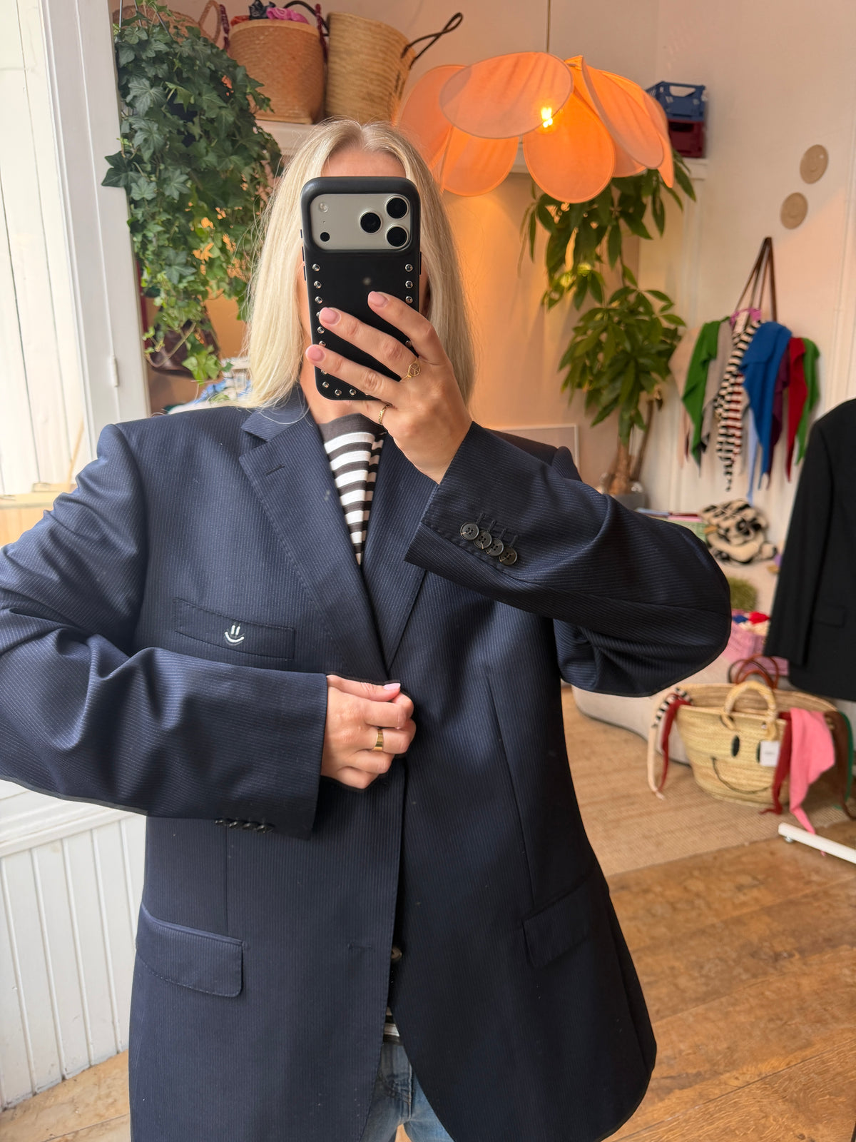 Vintage oversized dark blue striped blazer ◡̈