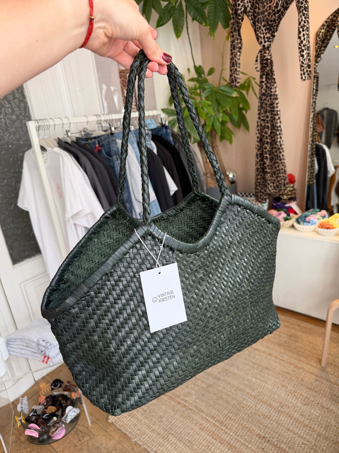 Leather woven bag