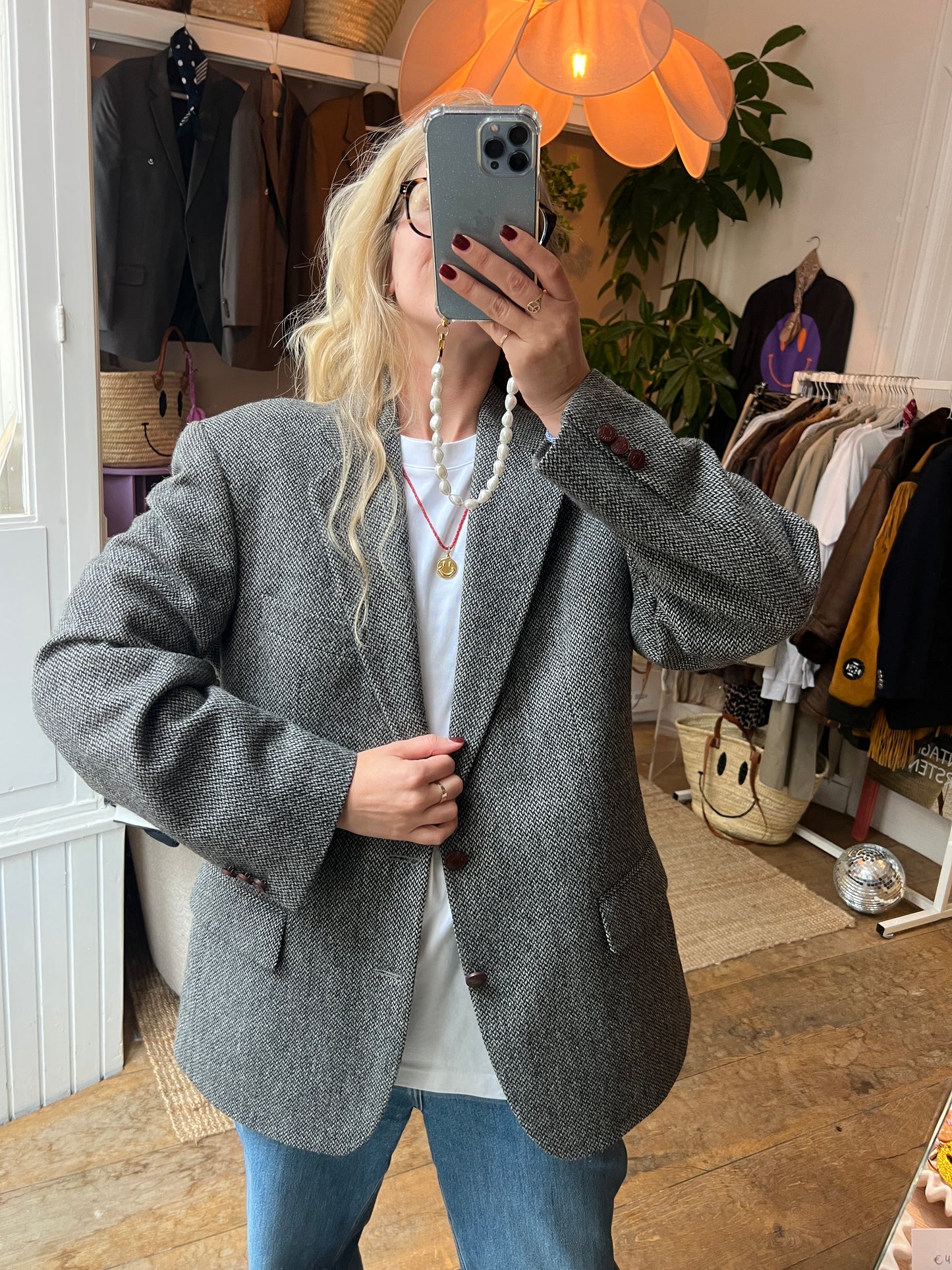 Vintage oversized grijze blazer