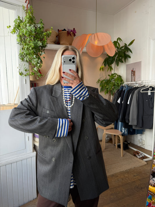 Vintage oversized double breasted striped grey blazer ◡̈